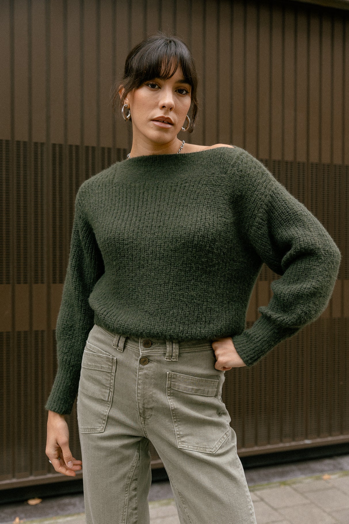 Pull col bateau Femme Peria Rib khaki | Freeman T. Porter