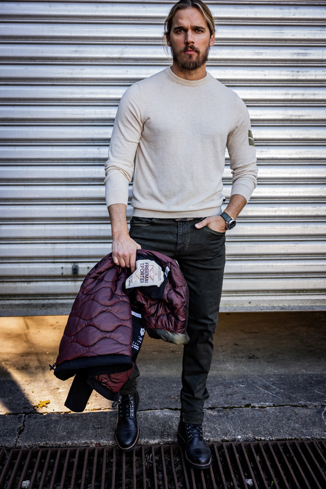 Pull col rond Men Sonny Nacka beige | Freeman T. Porter