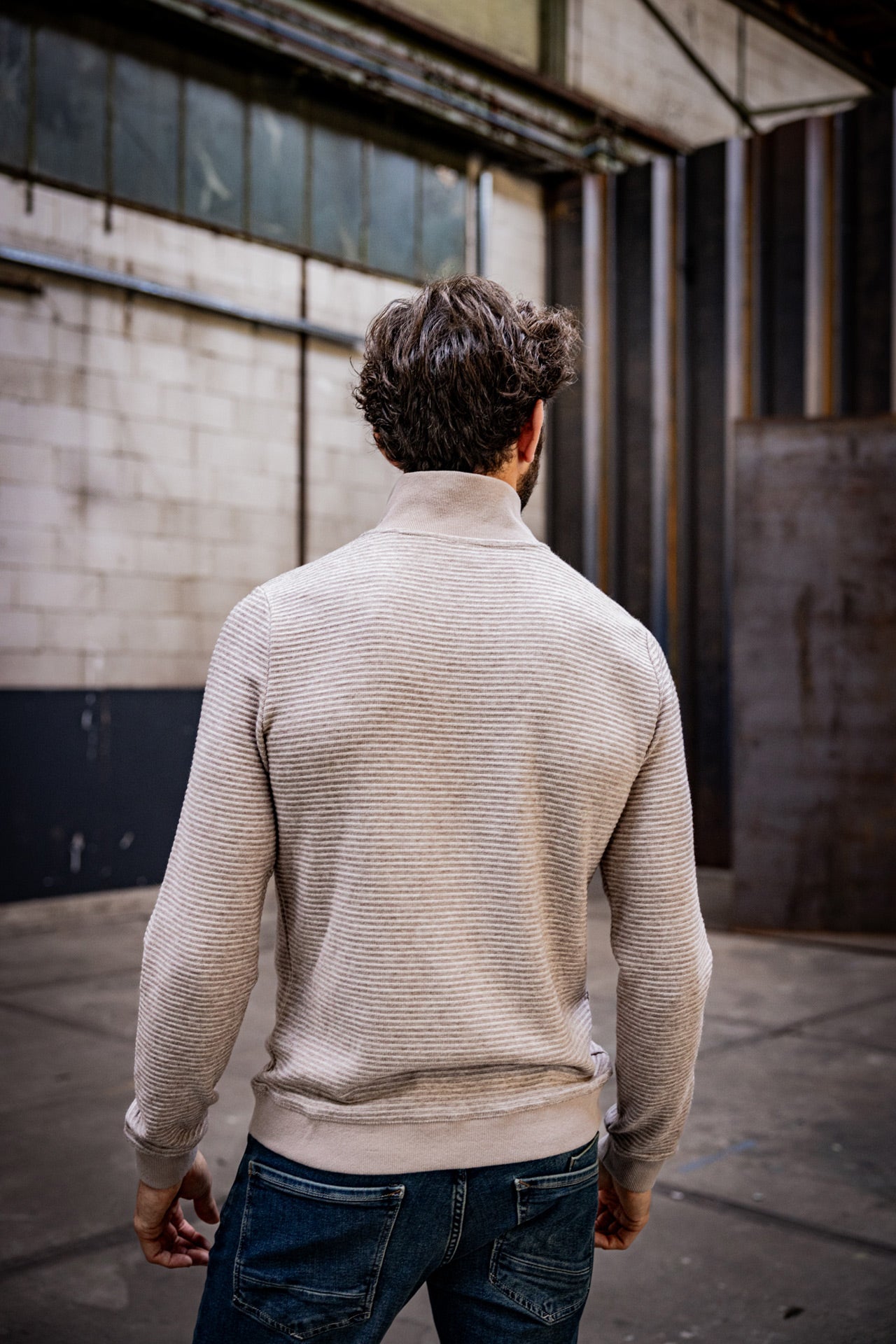 Pull col montant zipé Men Franky Ottoman beige melange | Freeman T. Porter