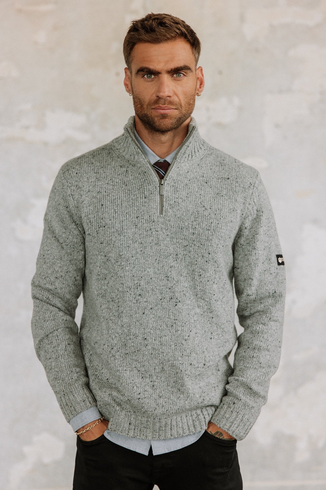 Pull col montant zippé Hombres Franky Kiruna light grey melange | Freeman T. Porter