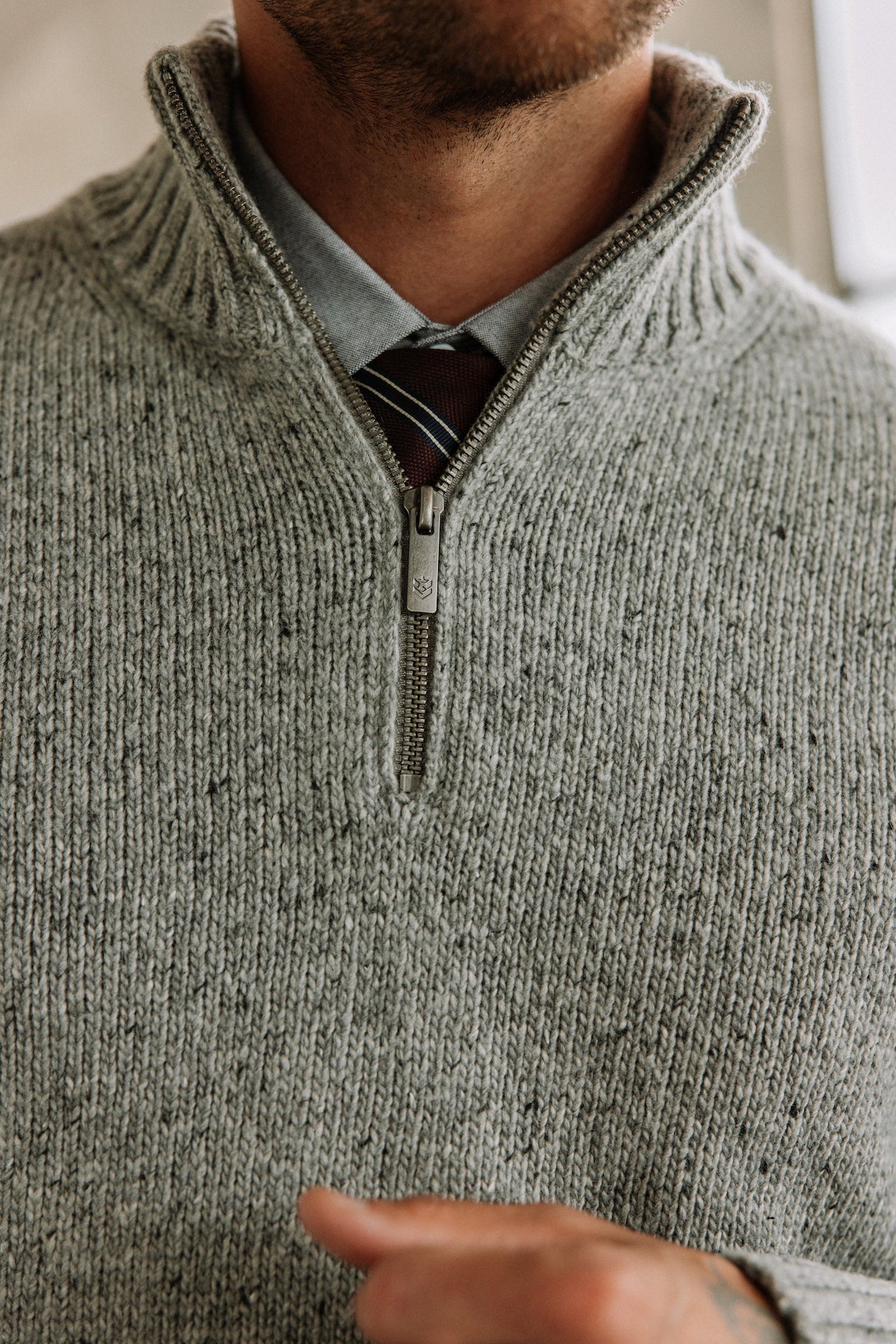 Pull col montant zippé Hombres Franky Kiruna light grey melange | Freeman T. Porter