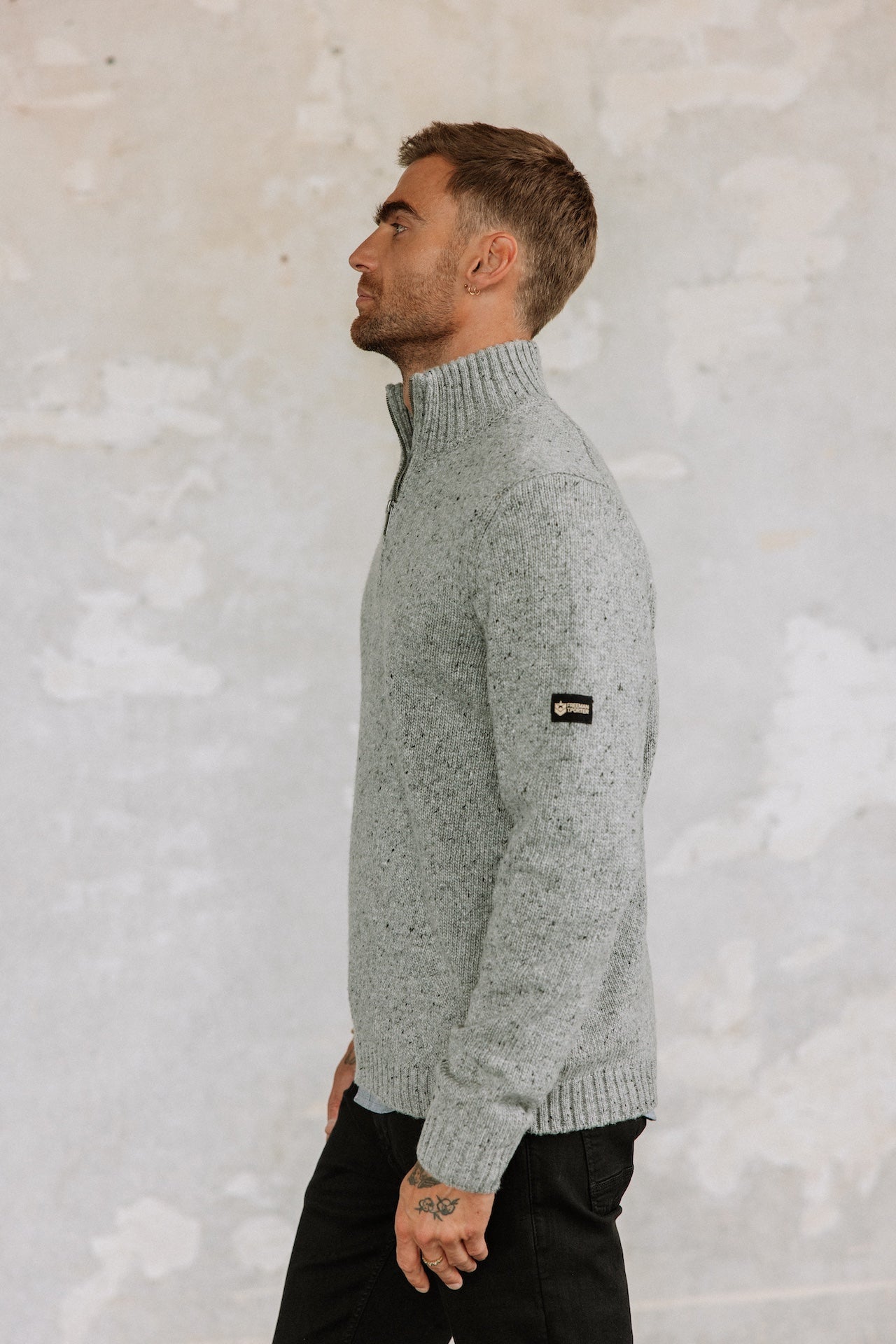 Pull col montant zippé Hombres Franky Kiruna light grey melange | Freeman T. Porter