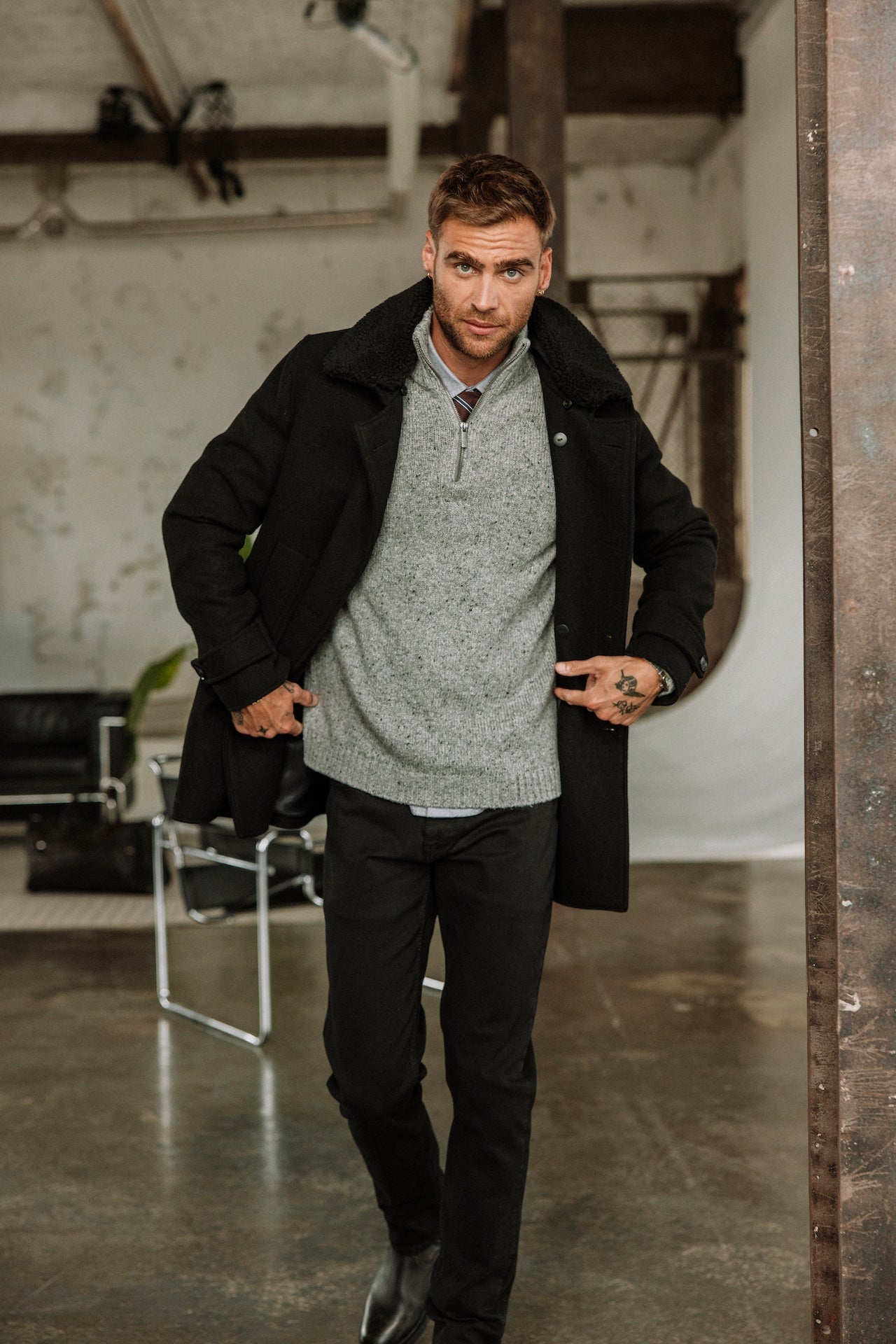 Pull col montant zippé Hombres Franky Kiruna light grey melange | Freeman T. Porter