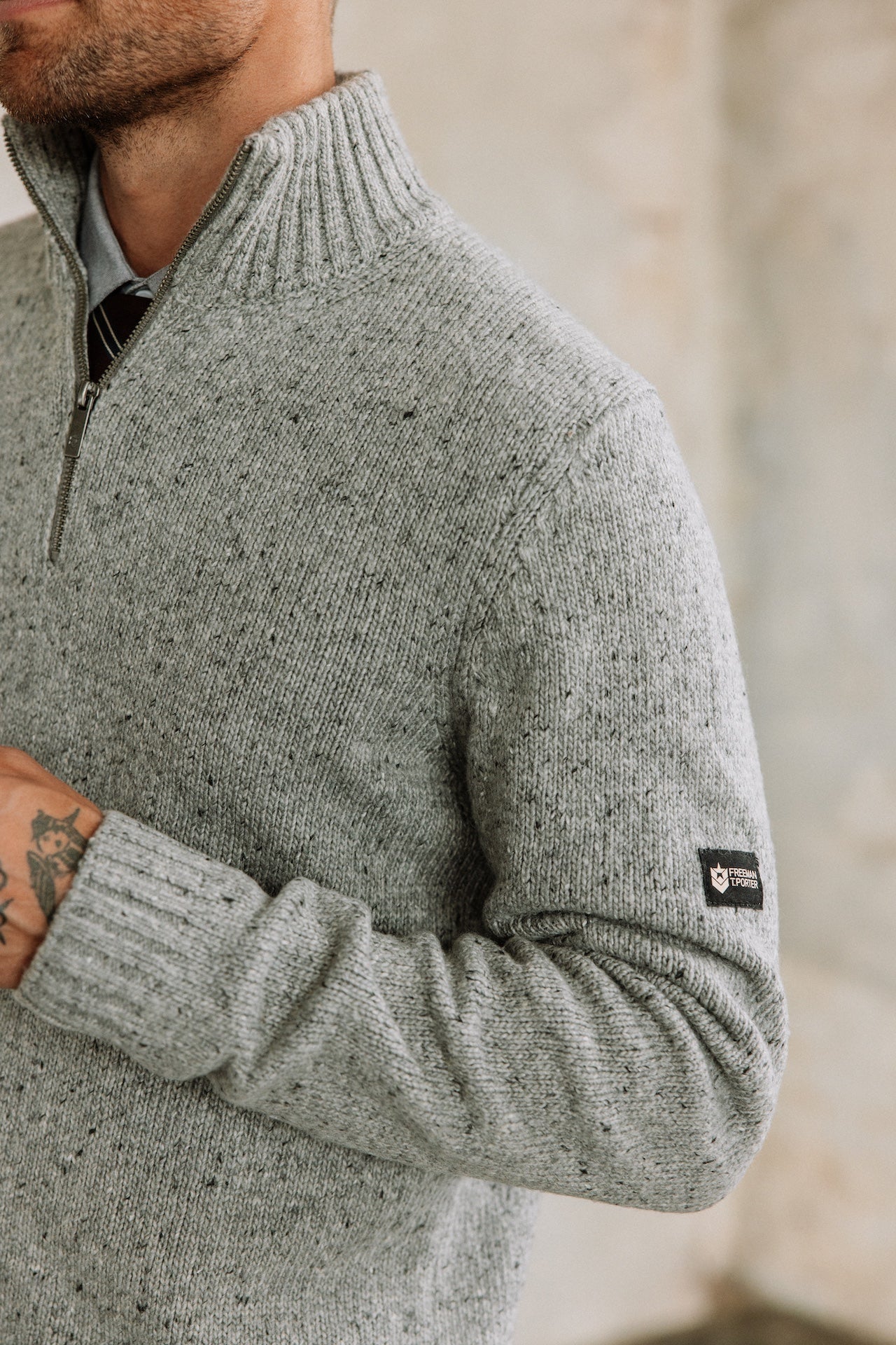 Pull col montant zippé Hombres Franky Kiruna light grey melange | Freeman T. Porter