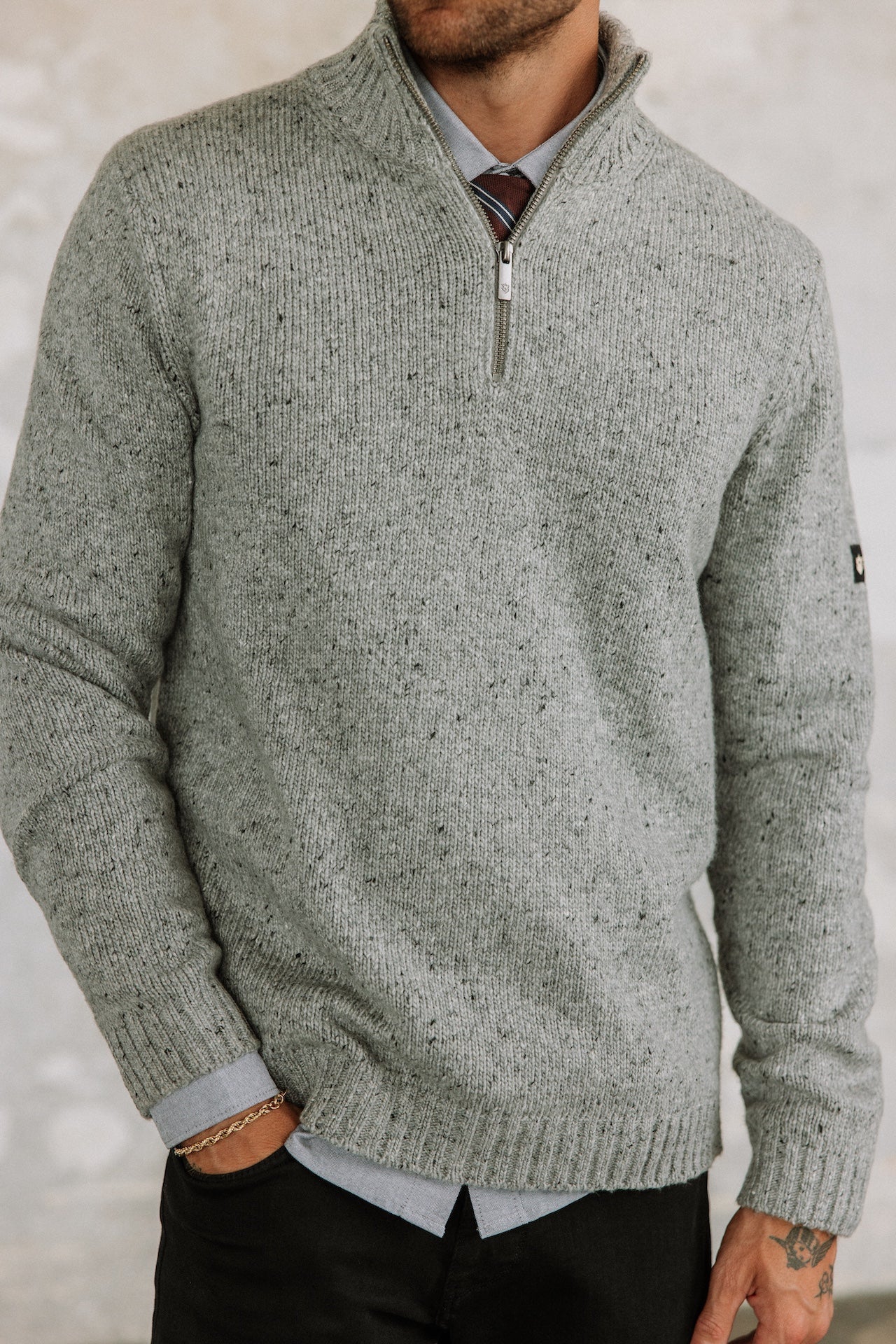 Pull col montant zippé Hombres Franky Kiruna light grey melange | Freeman T. Porter