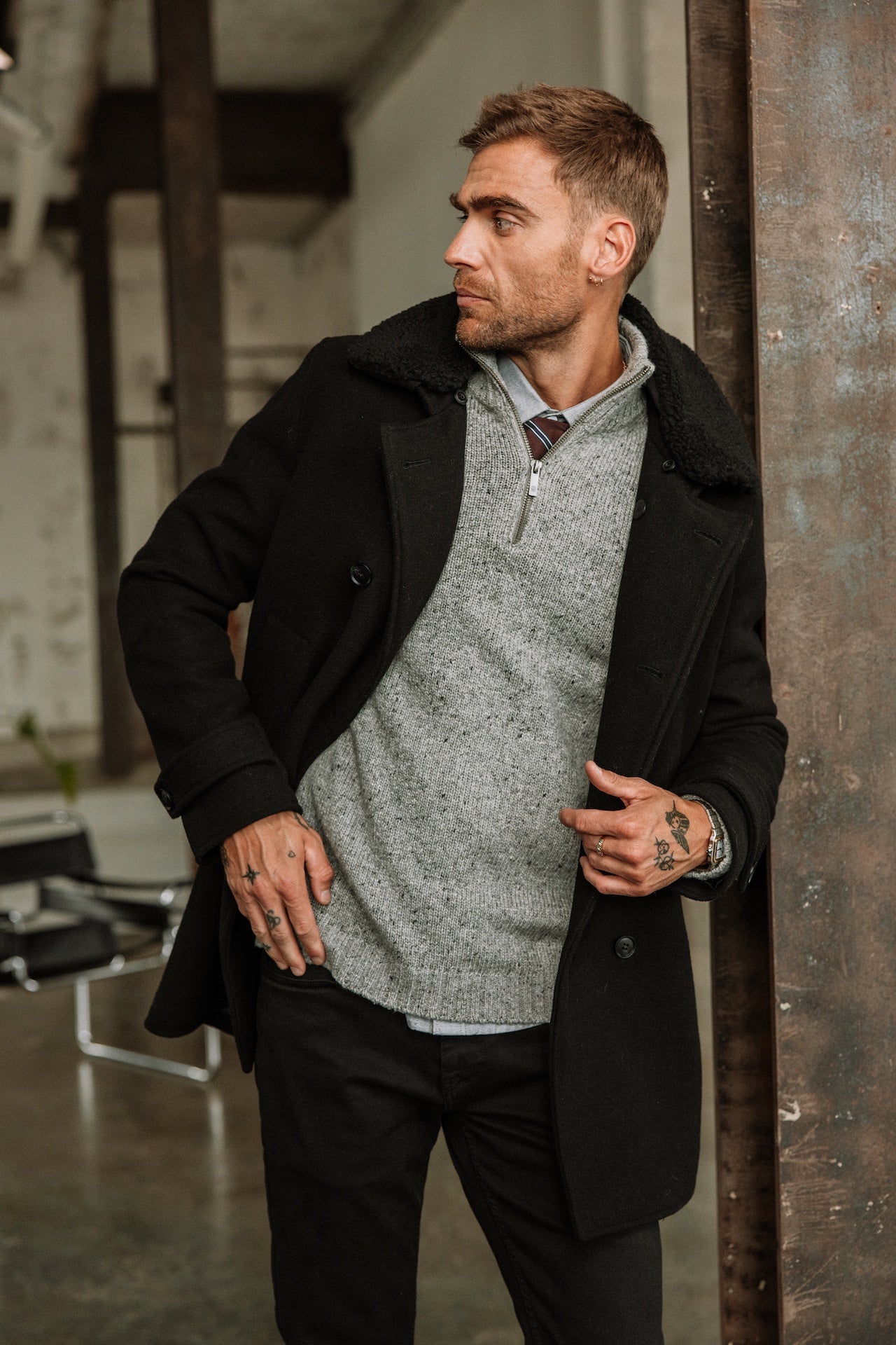 Pull col montant zippé Hombres Franky Kiruna light grey melange | Freeman T. Porter