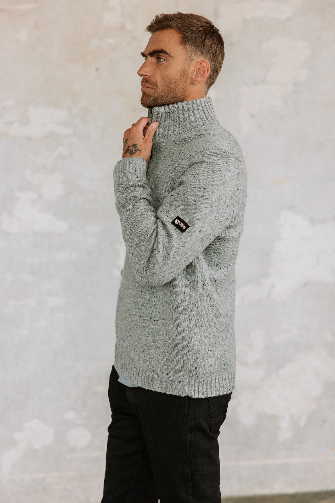 Pull col montant zippé Hombres Franky Kiruna light grey melange | Freeman T. Porter