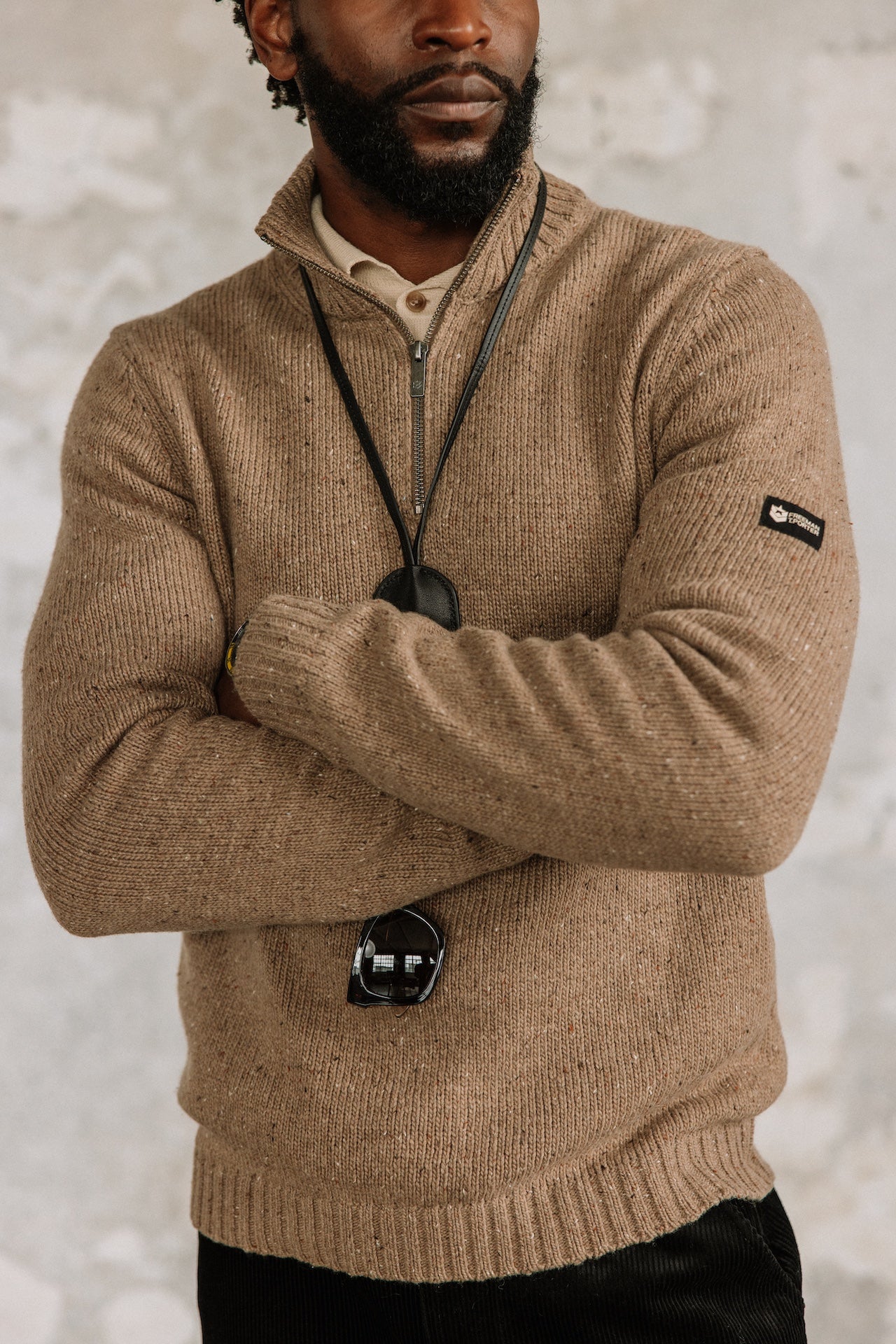 Pull col montant zippé Hombres Franky Kiruna brown melange | Freeman T. Porter
