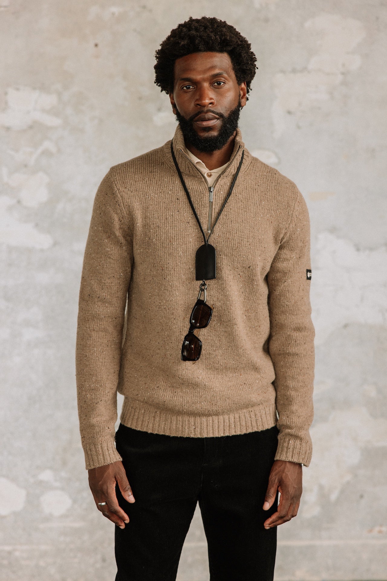 Pull col montant zippé Hombres Franky Kiruna brown melange | Freeman T. Porter
