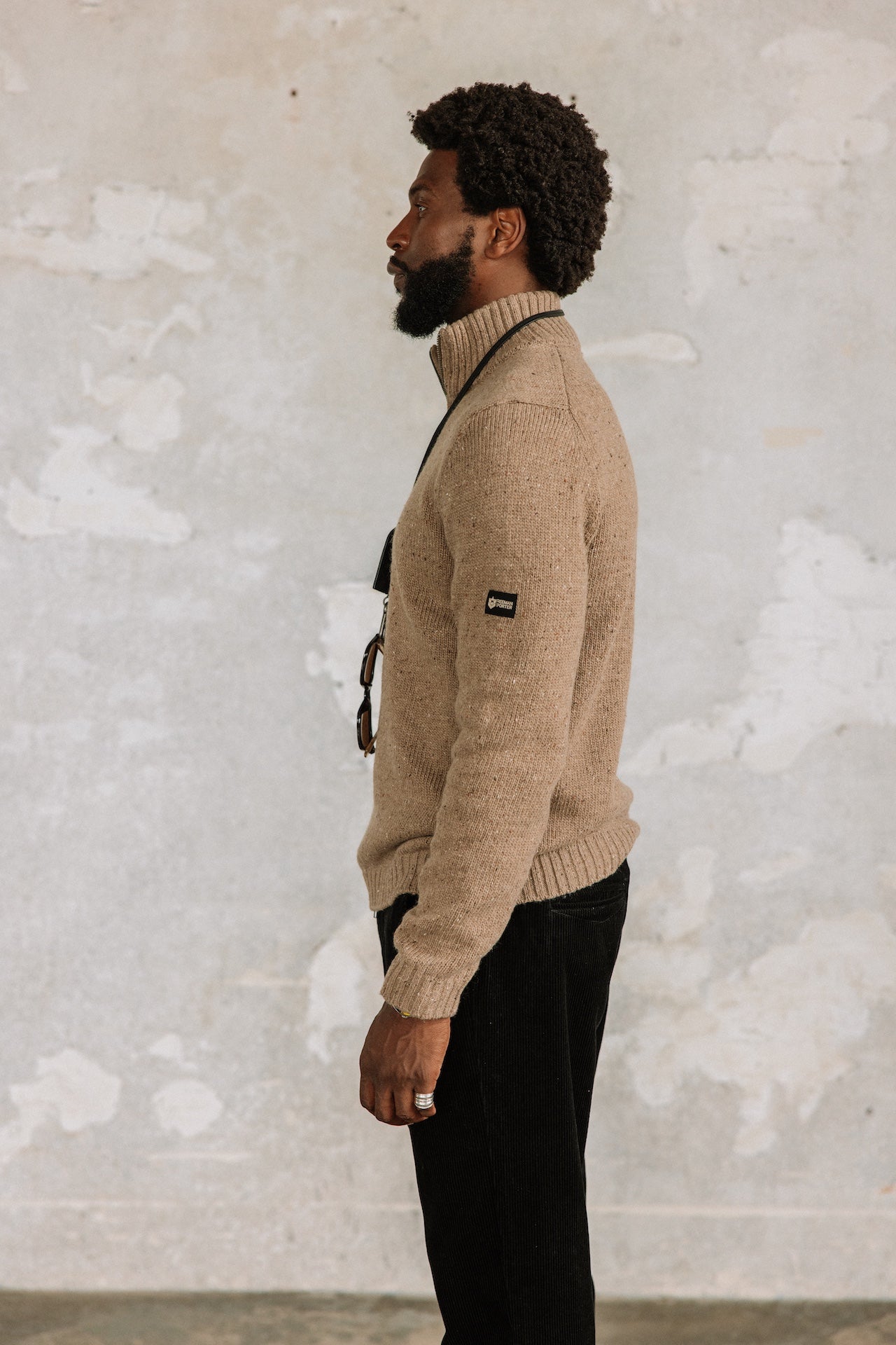 Pull col montant zippé Hombres Franky Kiruna brown melange | Freeman T. Porter