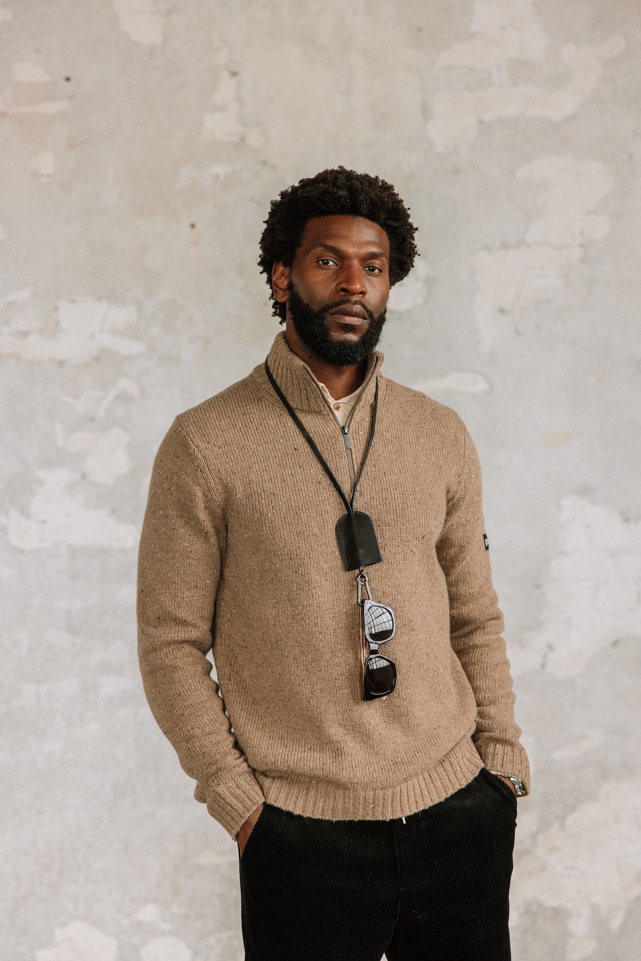 Pull col montant zippé Hombres Franky Kiruna brown melange | Freeman T. Porter