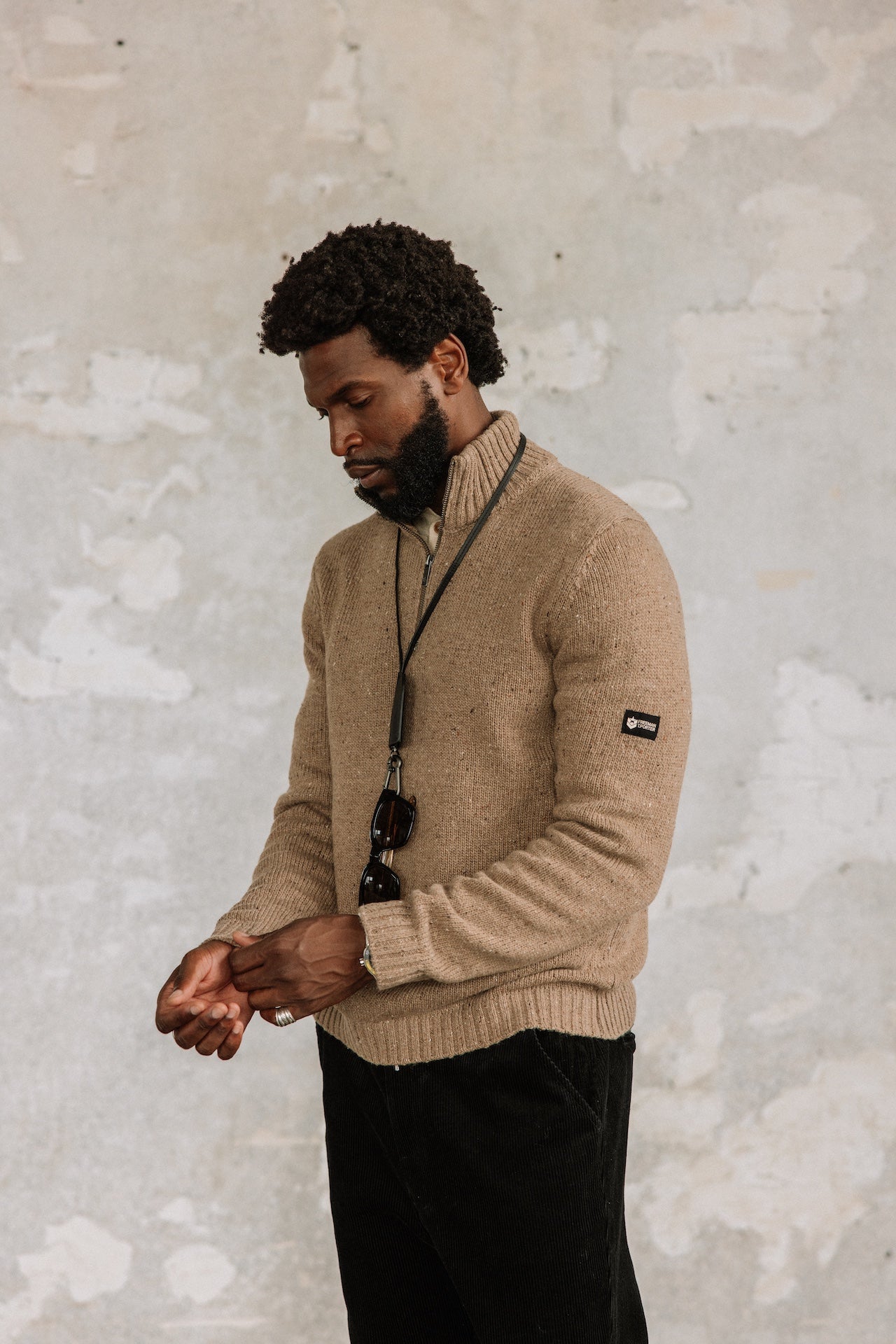 Pull col montant zippé Hombres Franky Kiruna brown melange | Freeman T. Porter