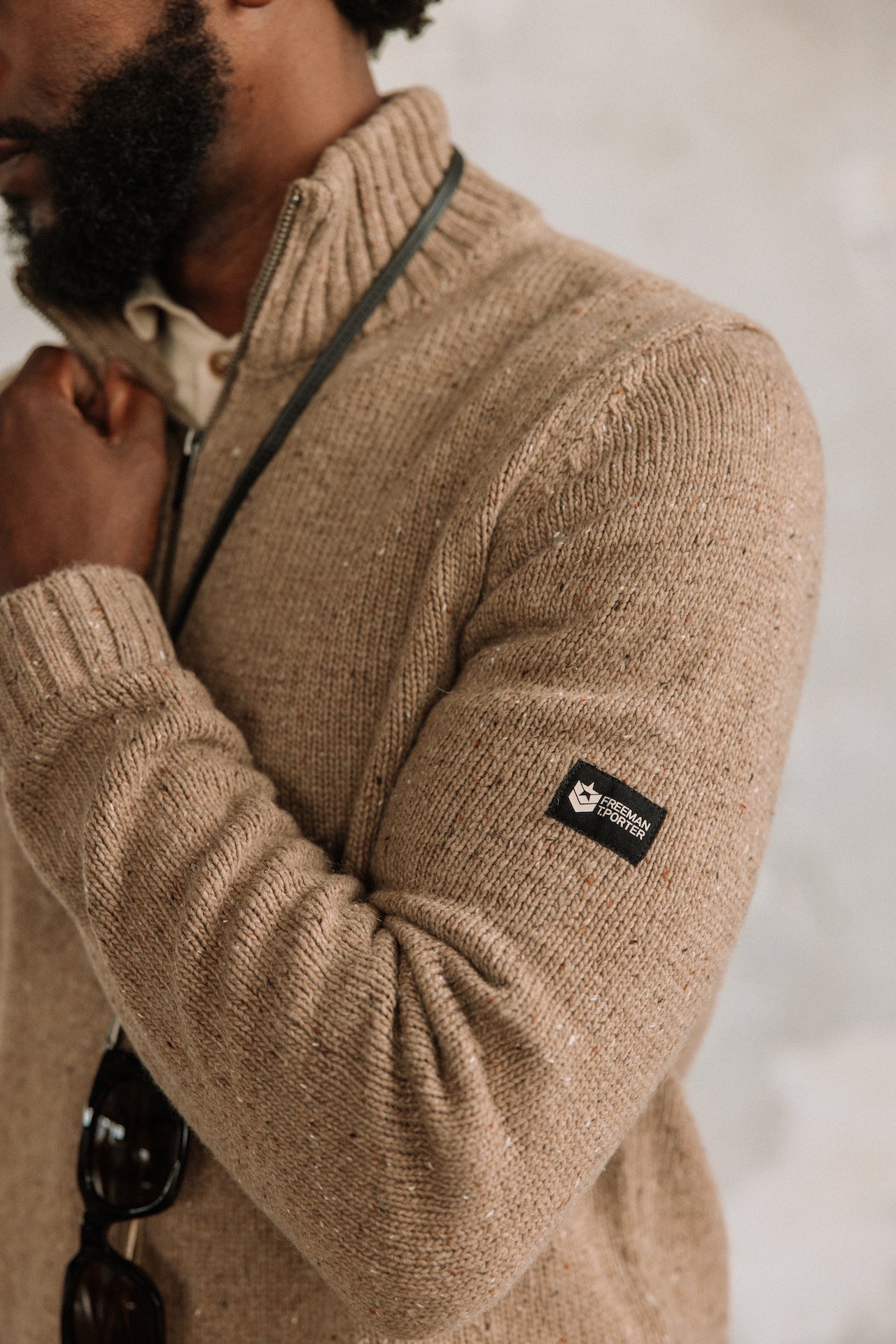 Pull col montant zippé Hombres Franky Kiruna brown melange | Freeman T. Porter