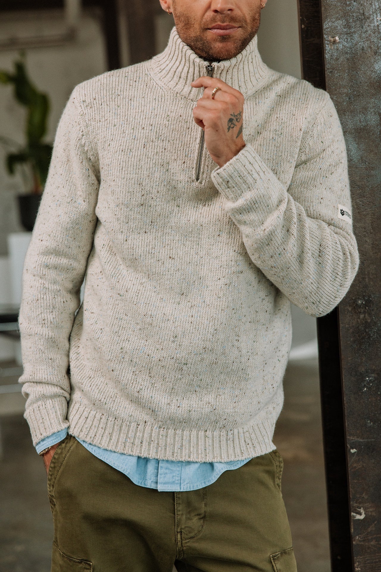 Pull col montant zippé Hombres Franky Kiruna beige melange | Freeman T. Porter