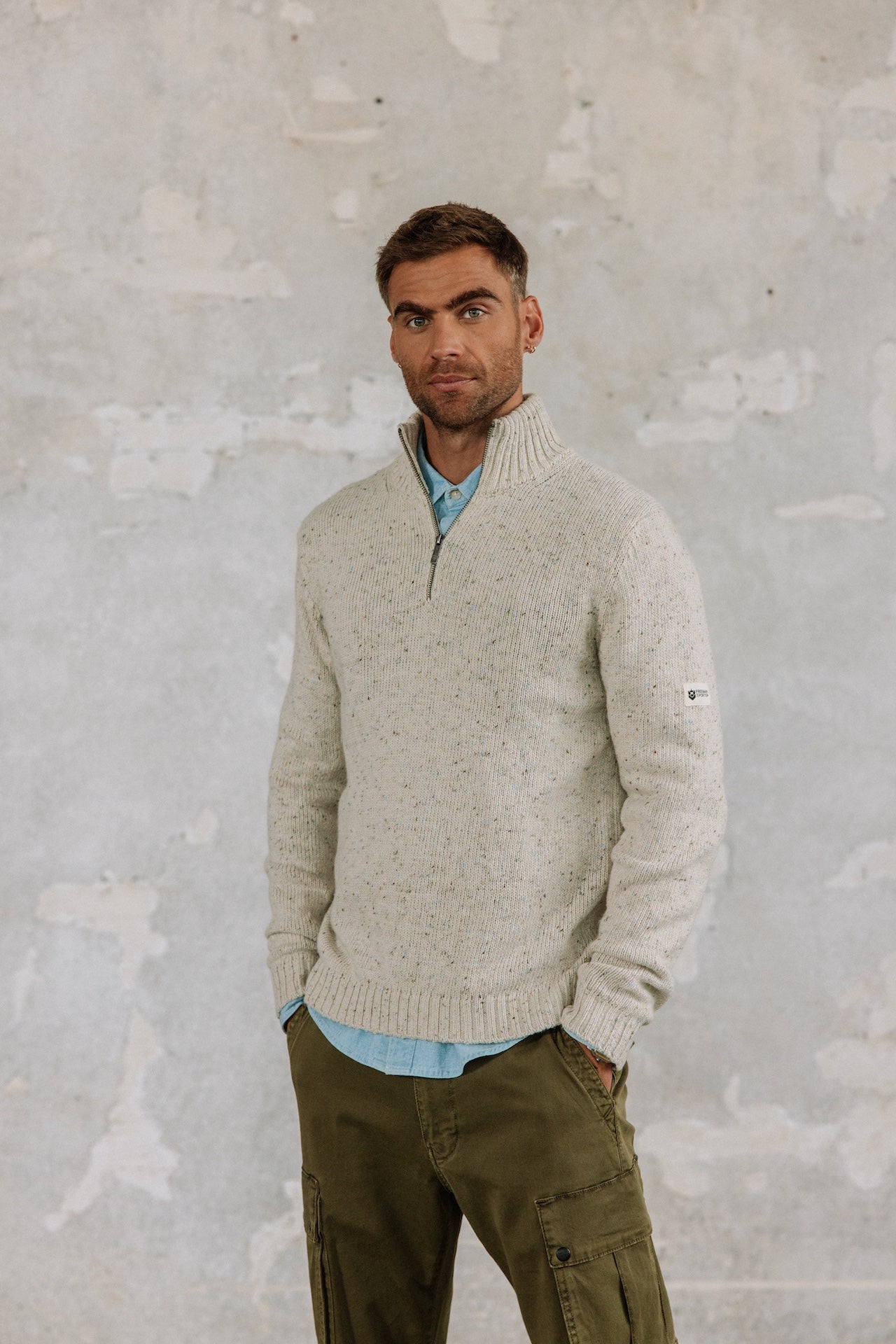 Pull col montant zippé Hombres Franky Kiruna beige melange | Freeman T. Porter
