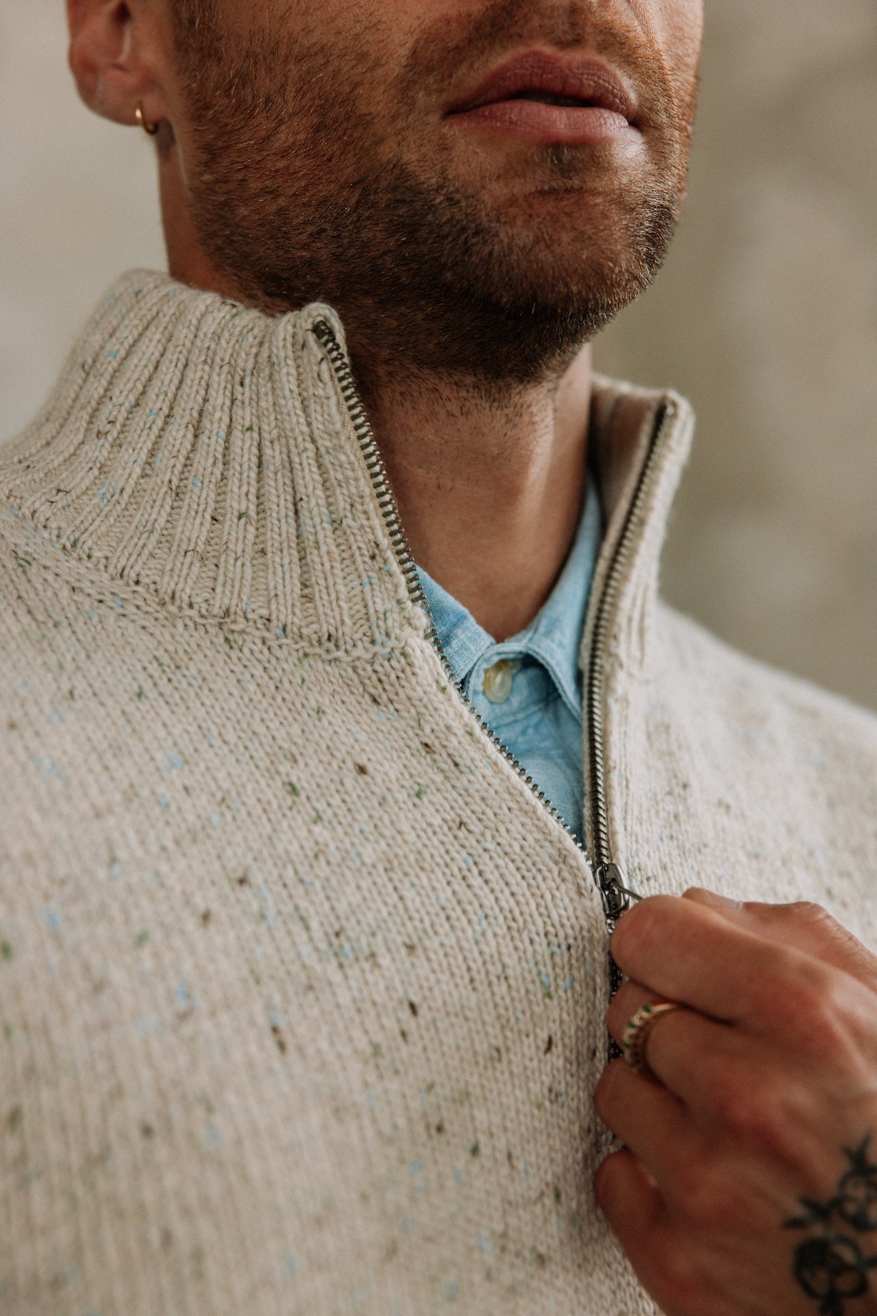 Pull col montant zippé Hombres Franky Kiruna beige melange | Freeman T. Porter