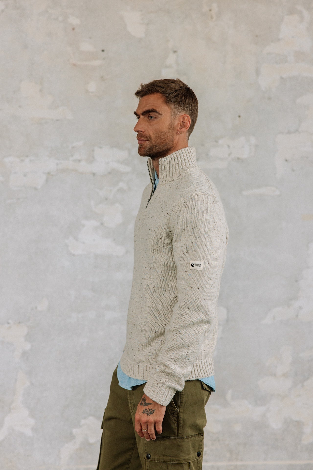 Pull col montant zippé Hombres Franky Kiruna beige melange | Freeman T. Porter