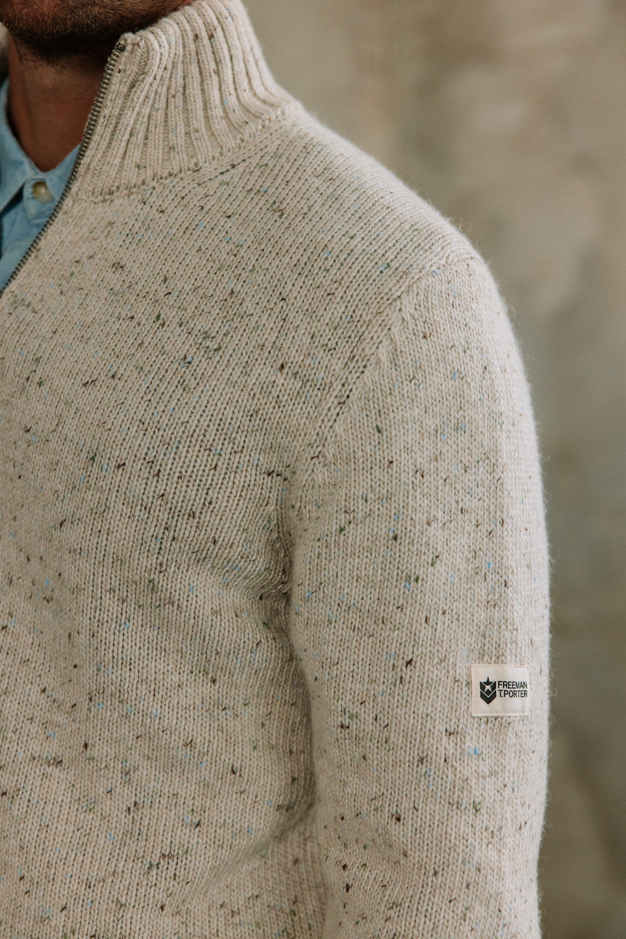 Pull col montant zippé Hombres Franky Kiruna beige melange | Freeman T. Porter