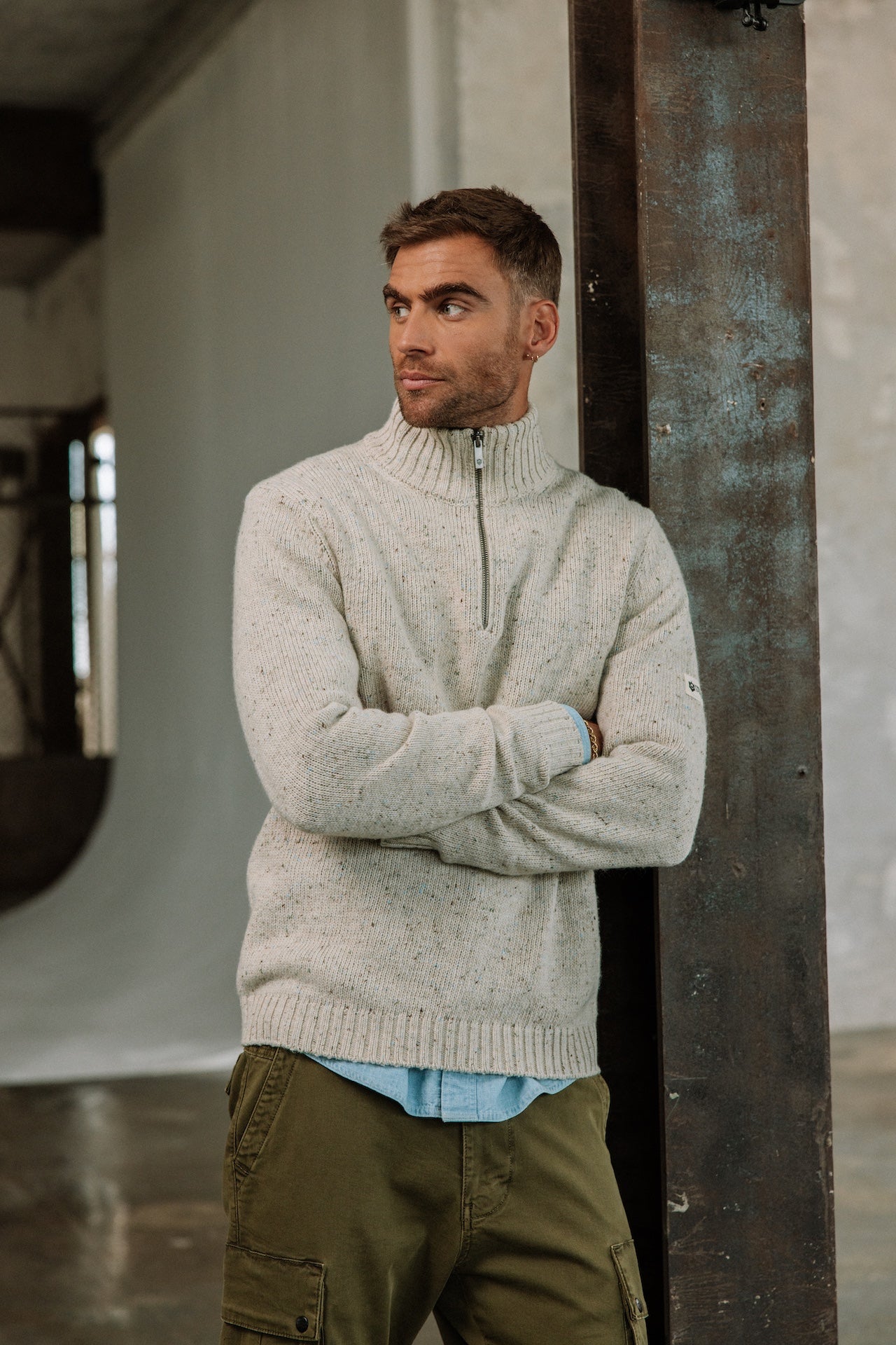 Pull col montant zippé Hombres Franky Kiruna beige melange | Freeman T. Porter