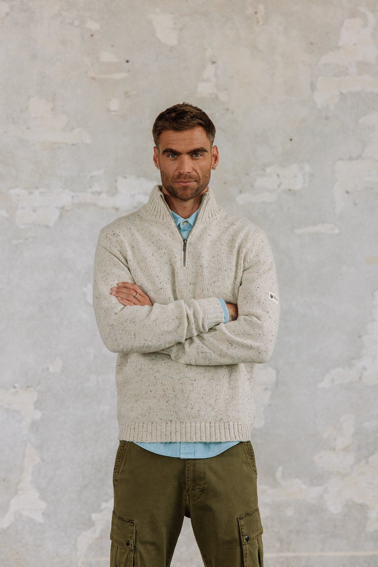 Pull col montant zippé Hombres Franky Kiruna beige melange | Freeman T. Porter