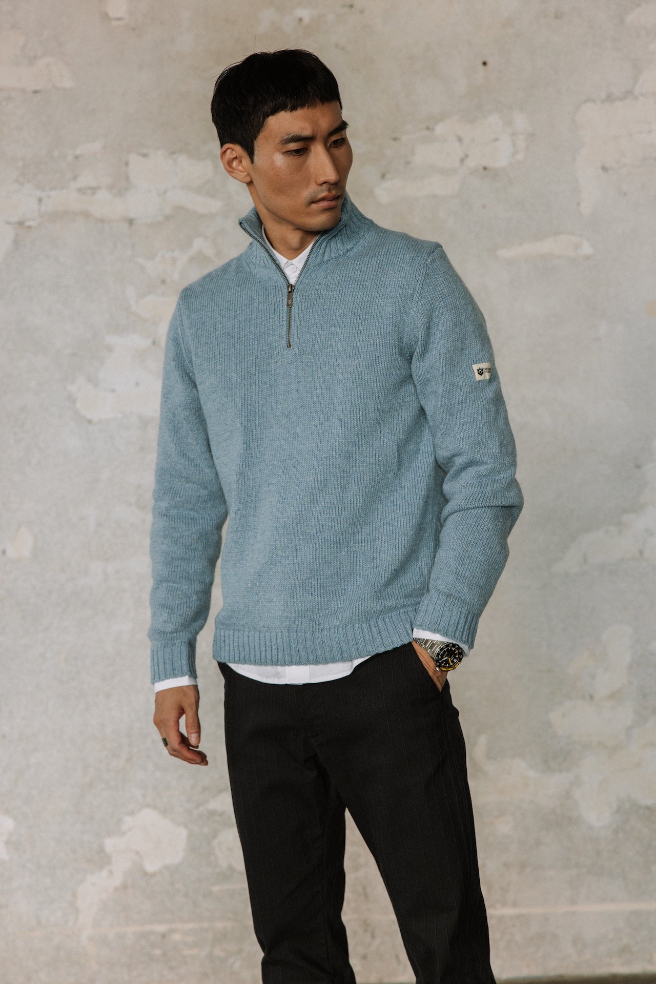 Pull col montant zippé Hombres Franky Kiruna blue melange | Freeman T. Porter