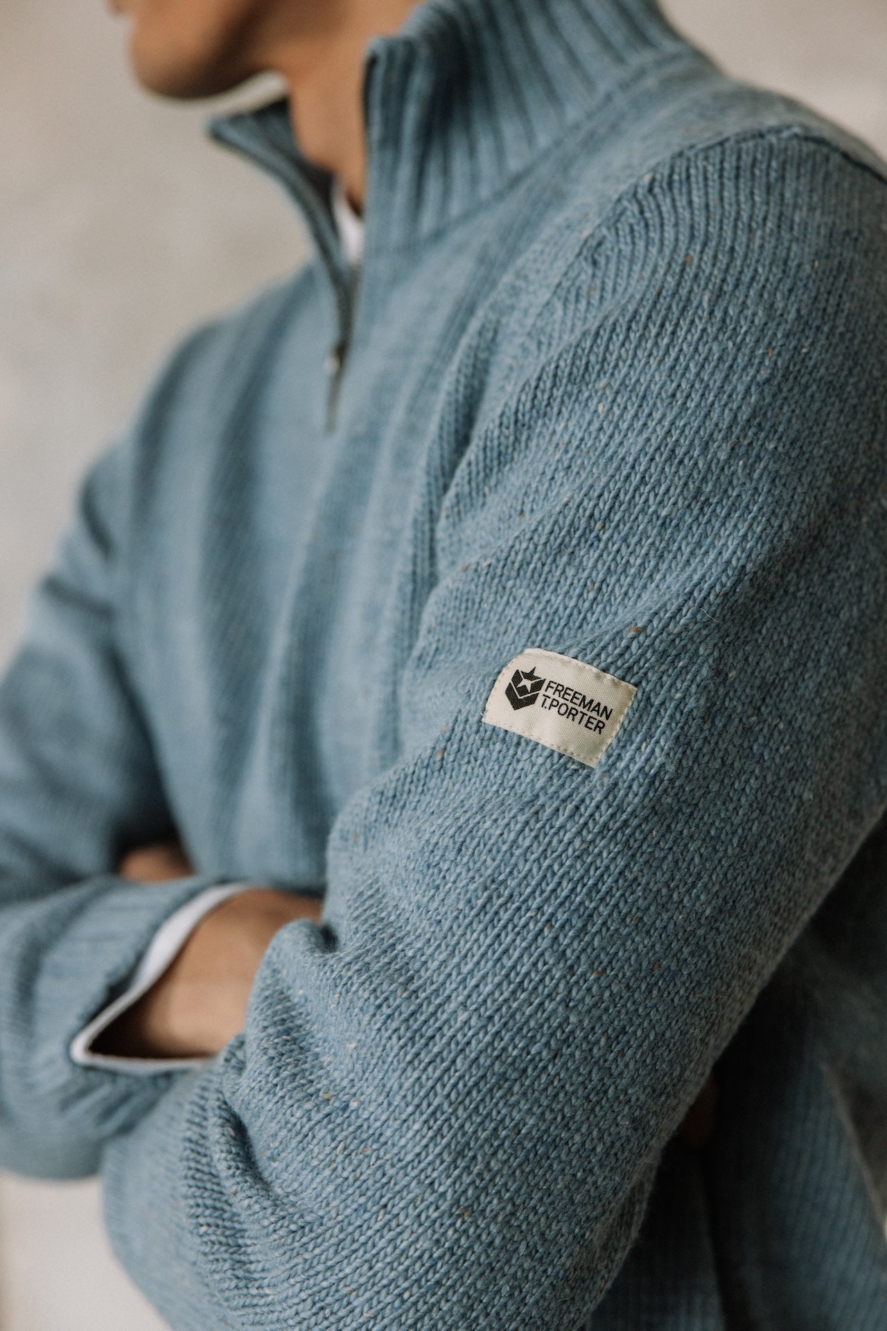 Pull col montant zippé Hombres Franky Kiruna blue melange | Freeman T. Porter