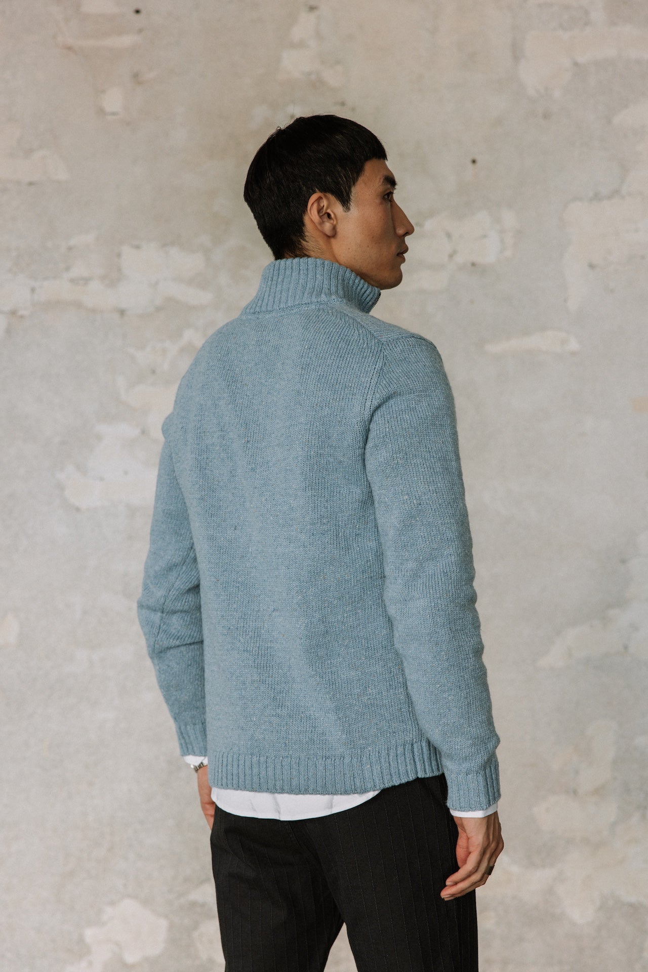 Pull col montant zippé Hombres Franky Kiruna blue melange | Freeman T. Porter