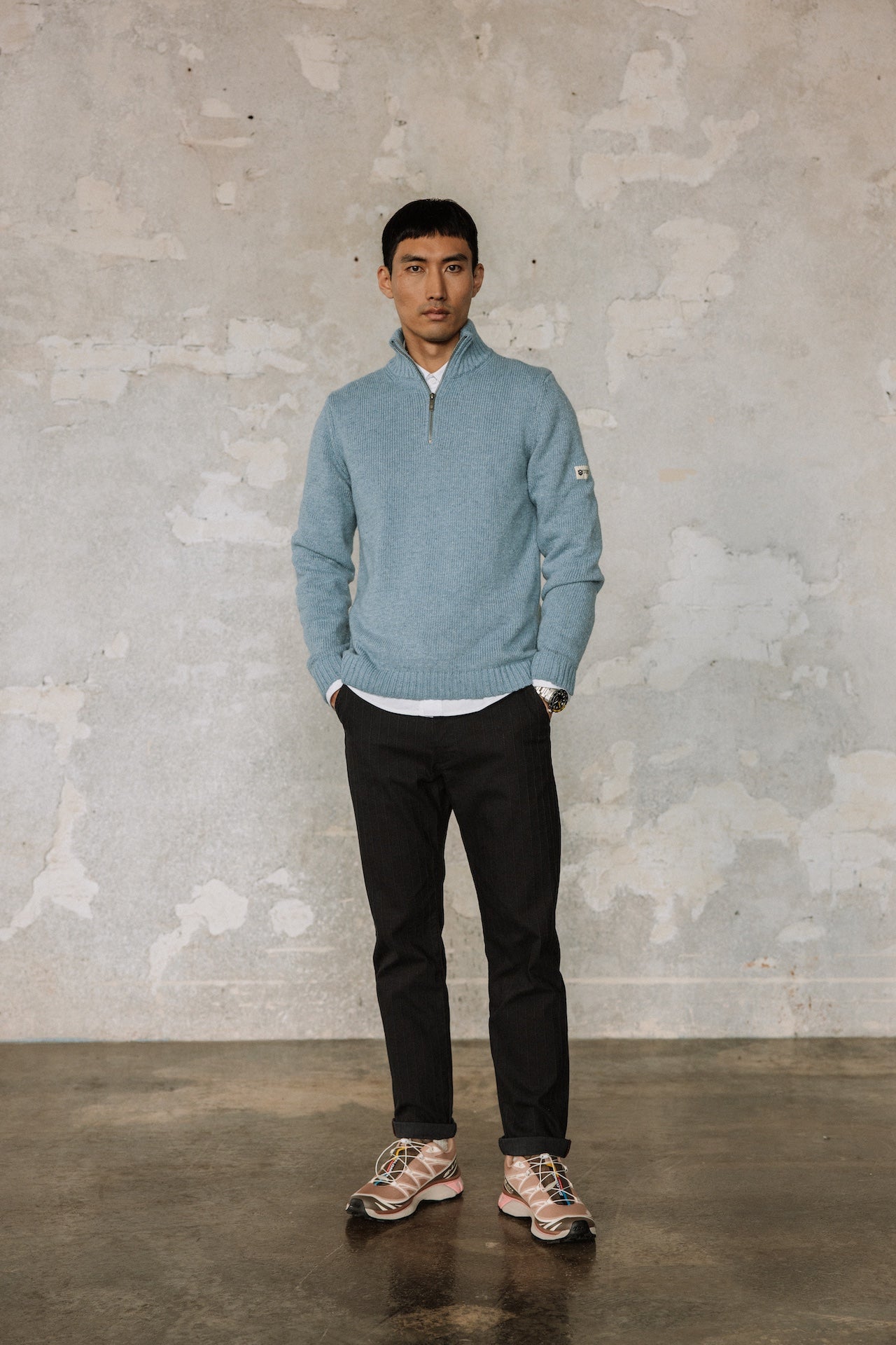 Pull col montant zippé Hombres Franky Kiruna blue melange | Freeman T. Porter