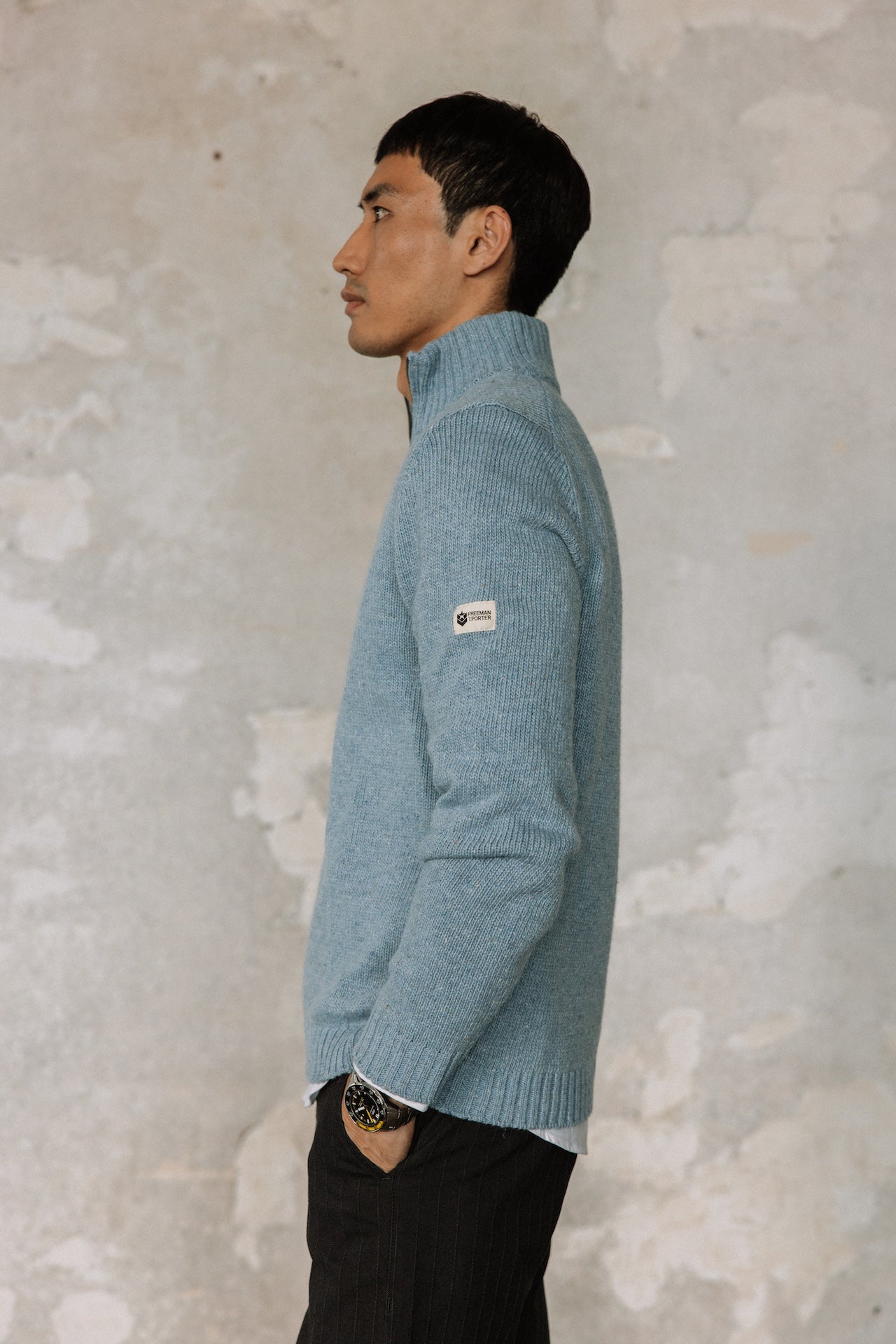 Pull col montant zippé Hombres Franky Kiruna blue melange | Freeman T. Porter