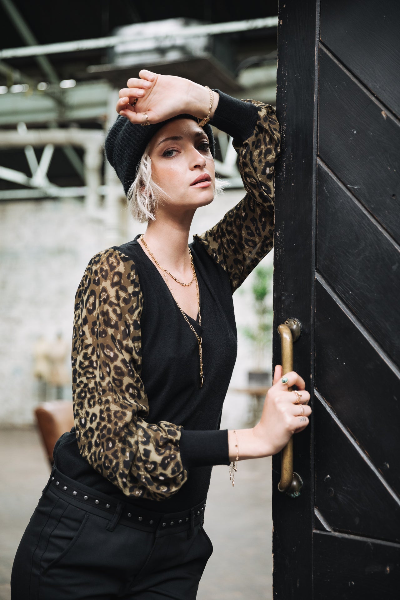 Pull ajusté Femme Laonie Leopardo black | Freeman T. Porter