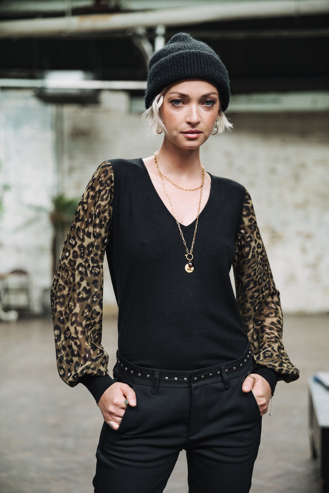 Pull ajusté Femme Laonie Leopardo black | Freeman T. Porter