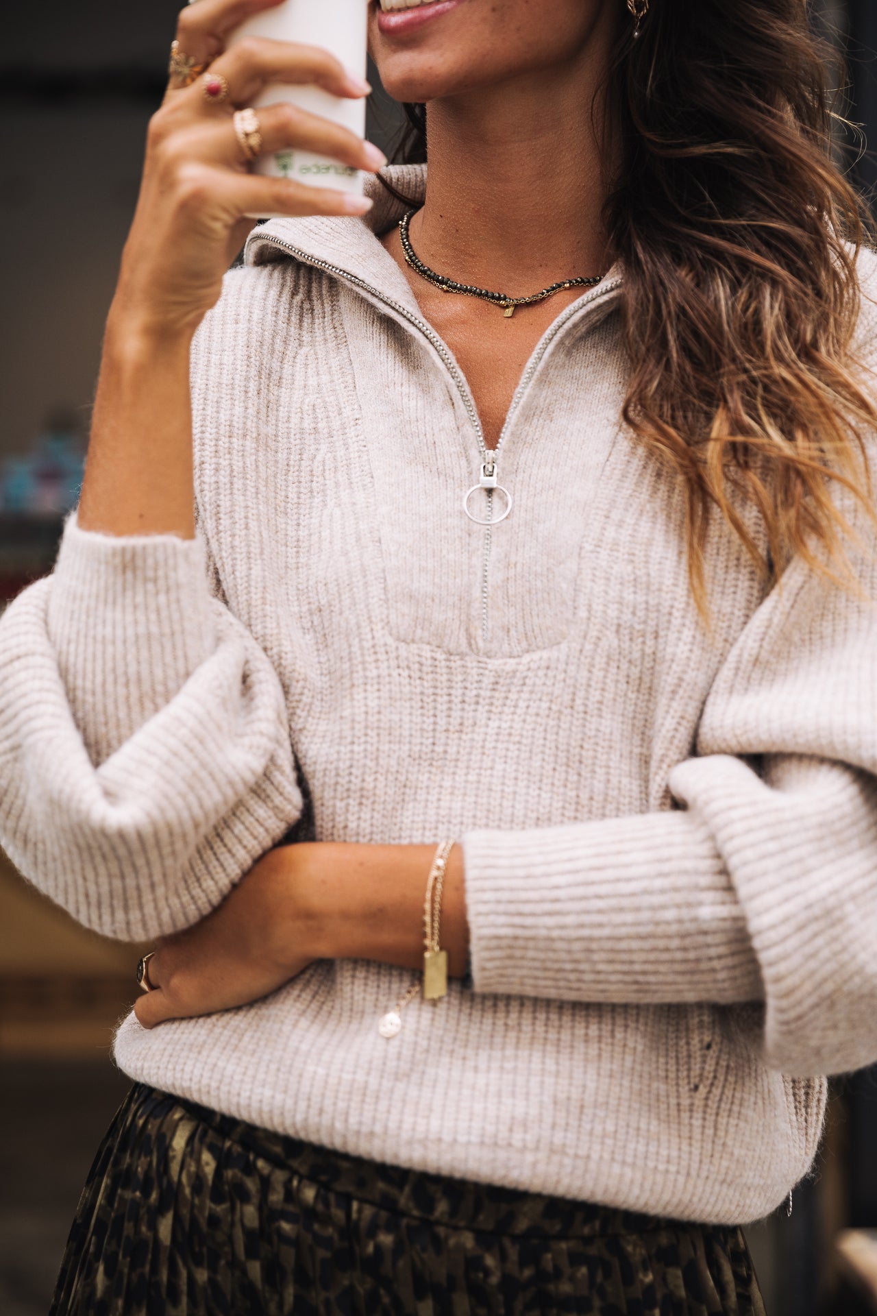 Pull col montant zipé Woman Polga Chine beige | Freeman T. Porter