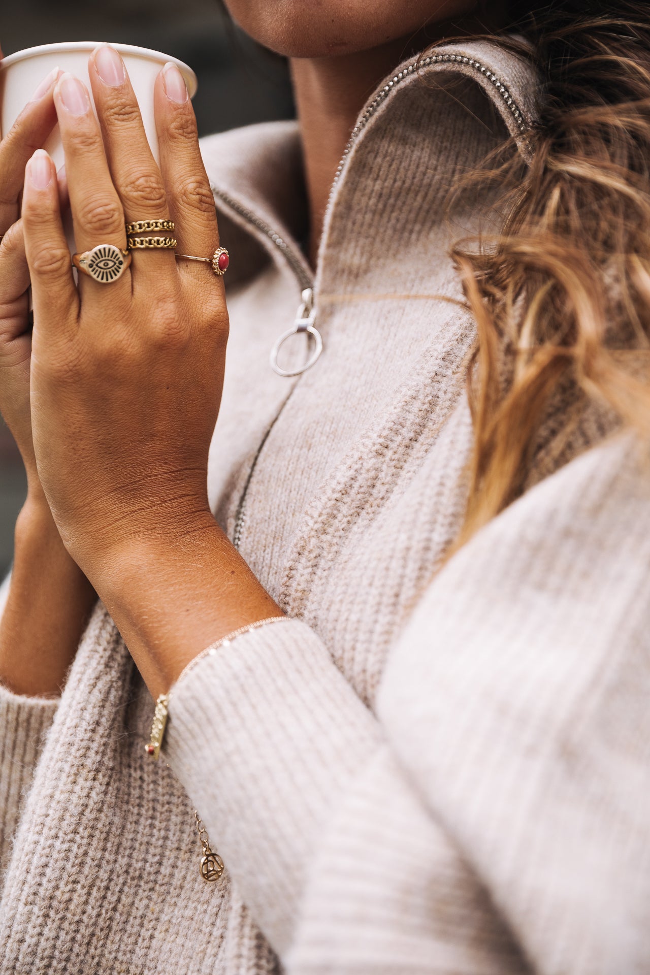 Pull col montant zipé Woman Polga Chine beige | Freeman T. Porter