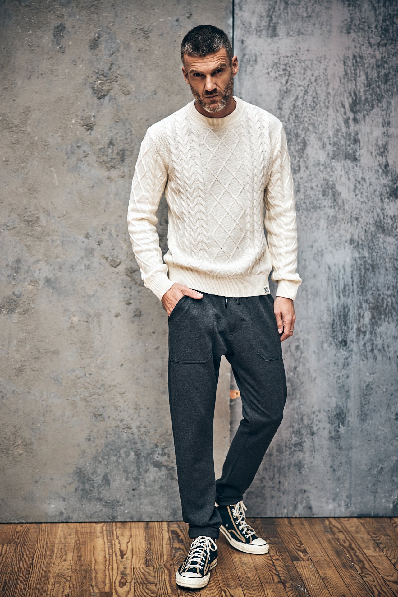 Pull col rond Men Karl Falun egret | Freeman T. Porter