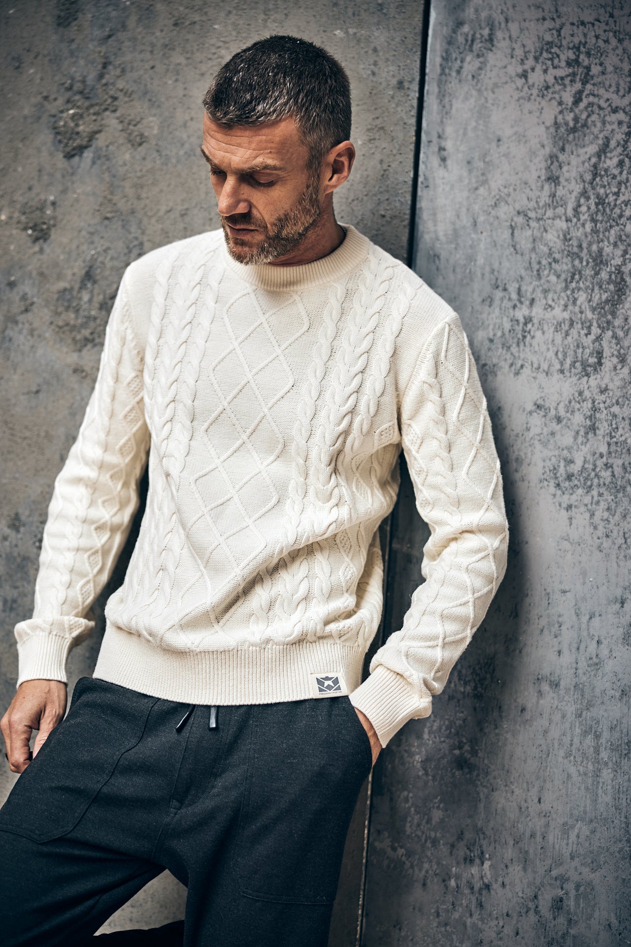 Pull col rond Men Karl Falun egret | Freeman T. Porter