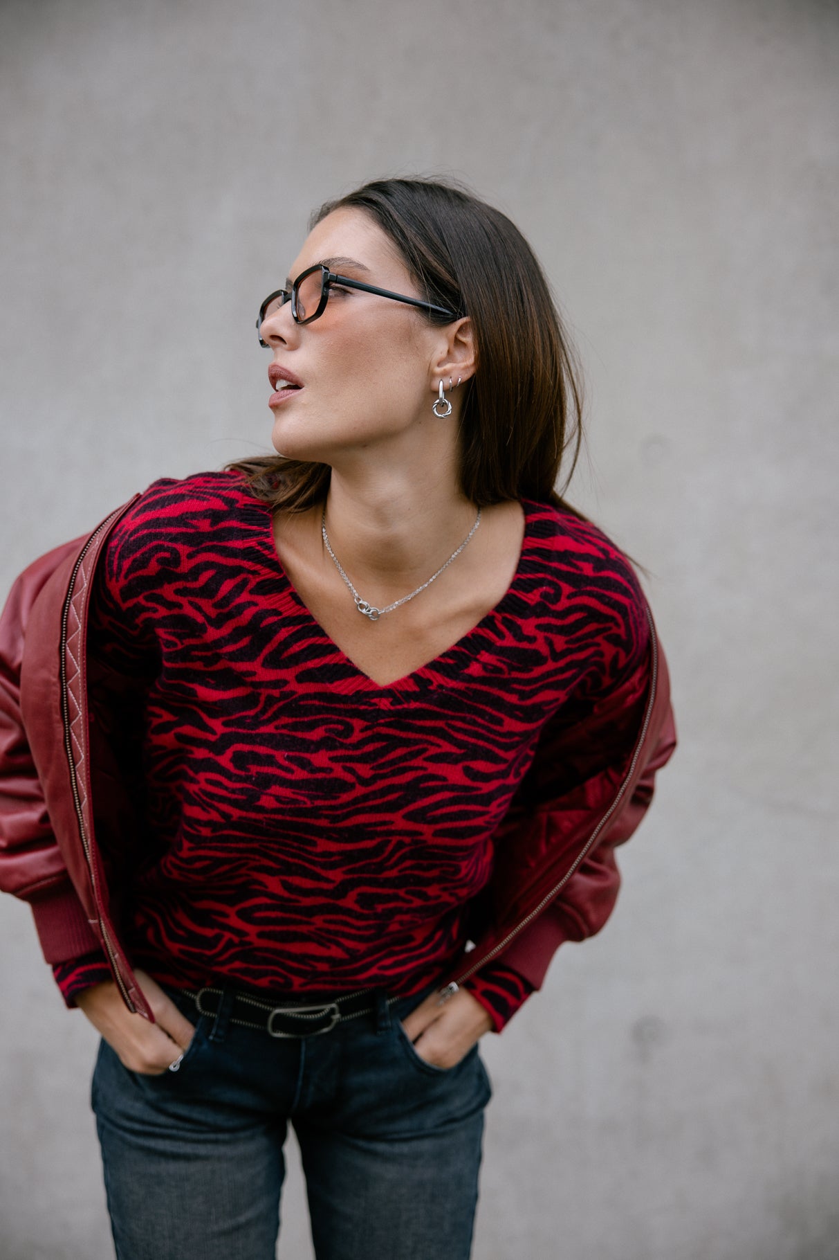 Pull imprimé zebré Frau Parina Zebra crimson | Freeman T. Porter