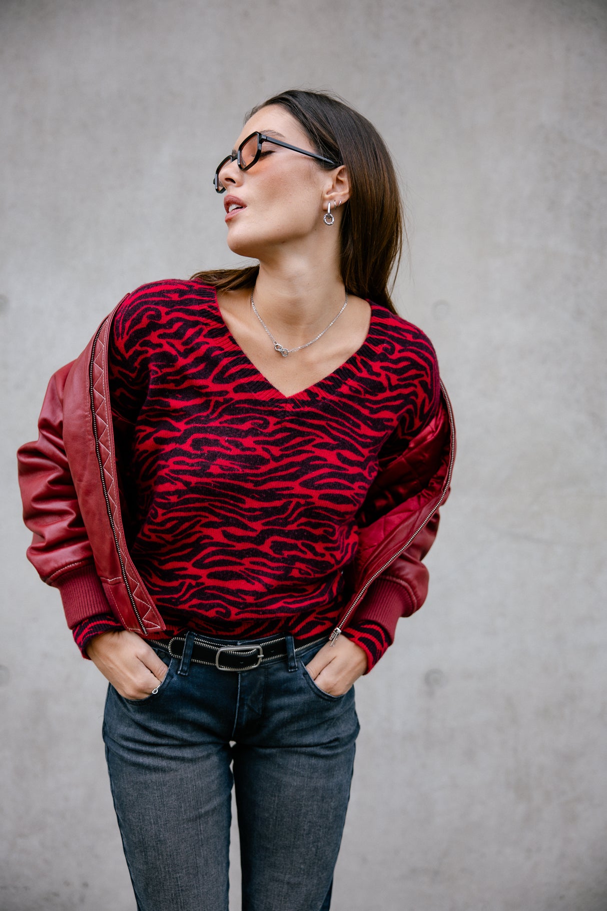 Pull imprimé zebré Frau Parina Zebra crimson | Freeman T. Porter