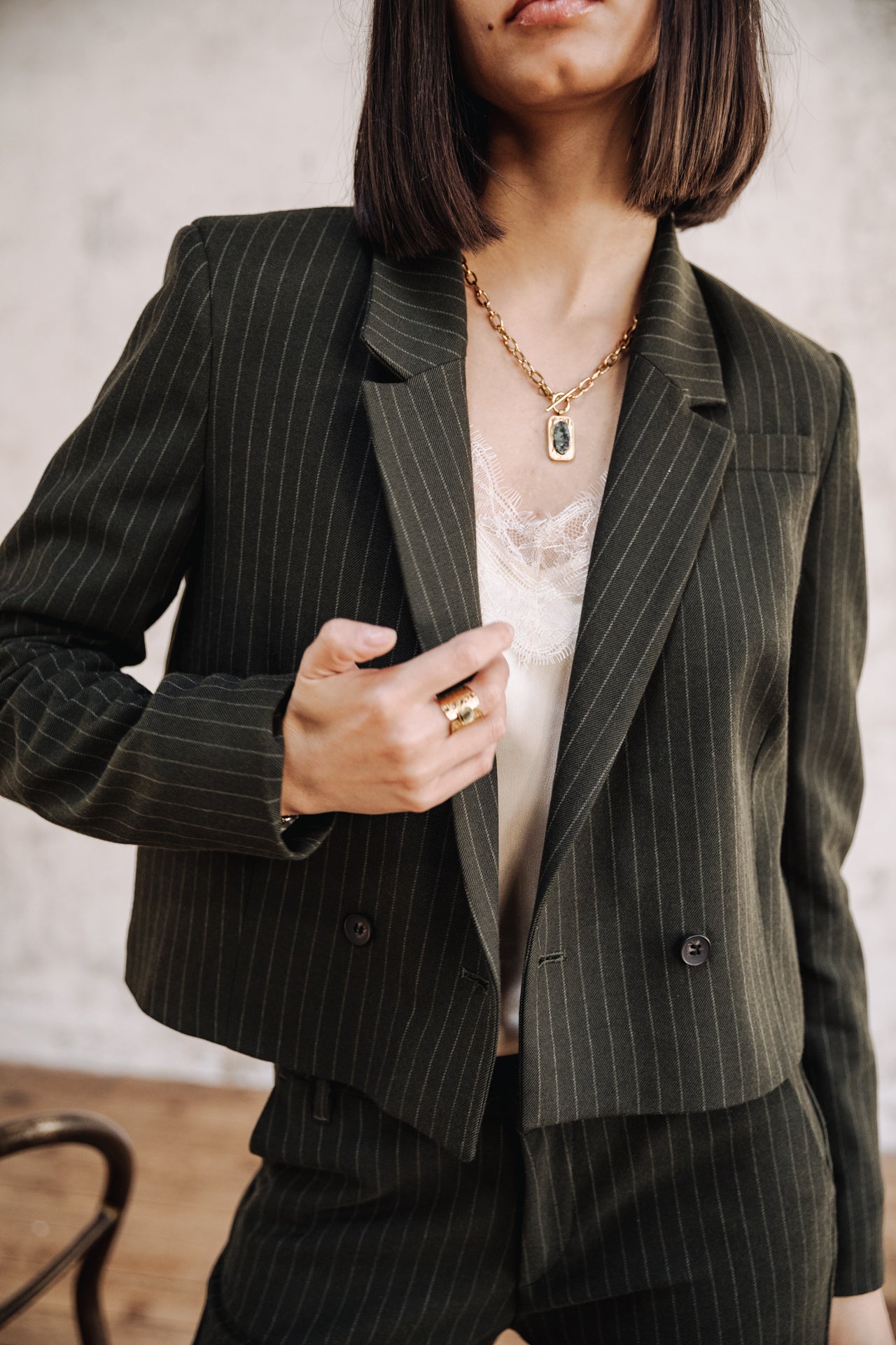 Blazer court Femme Océane Buren Khaki forest night | Freeman T. Porter