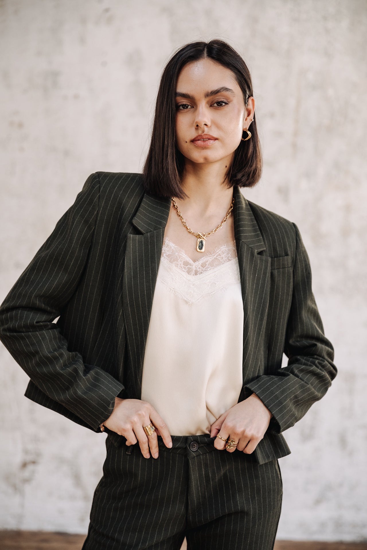 Blazer court Femme Océane Buren Khaki forest night | Freeman T. Porter