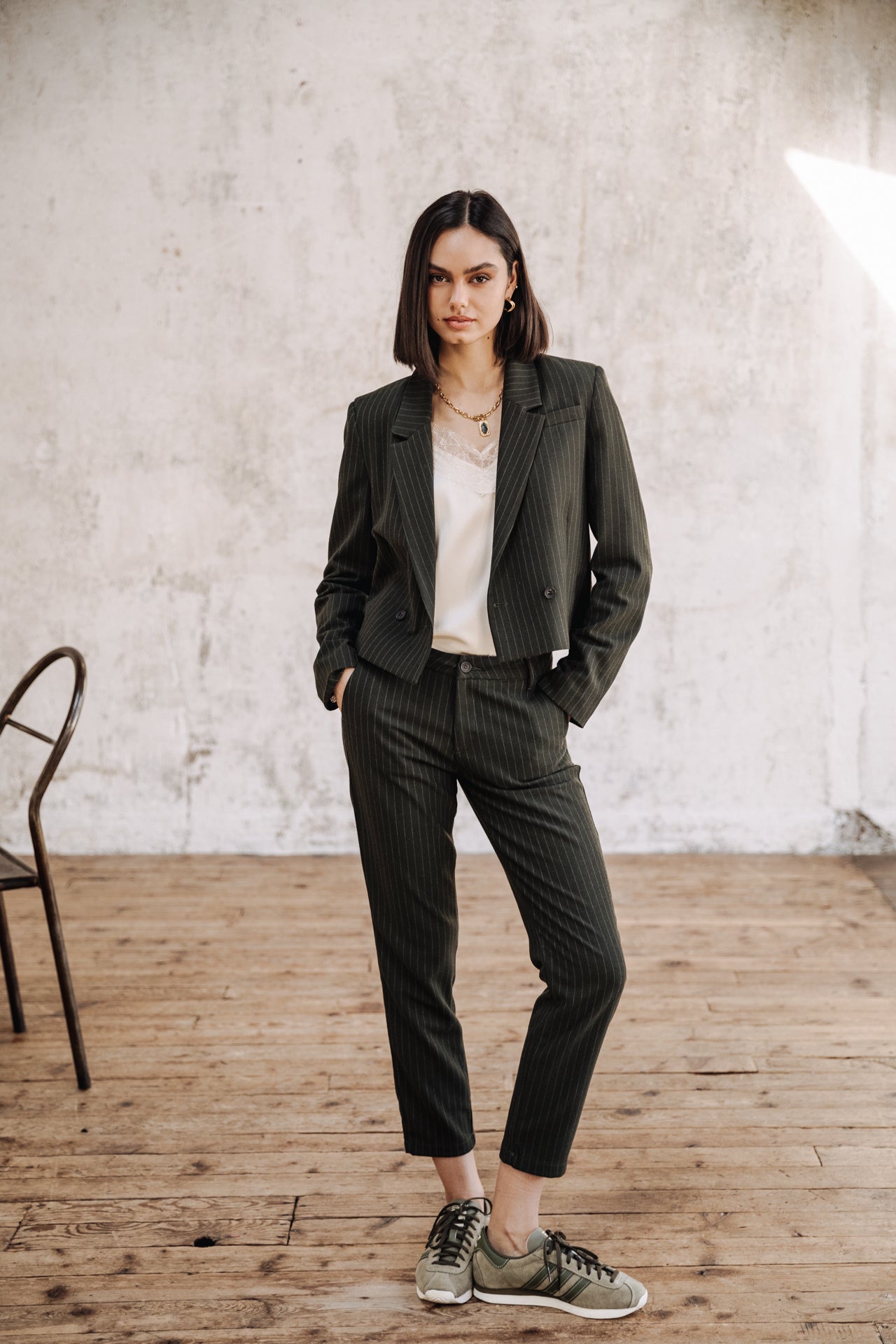 Blazer court Femme Océane Buren Khaki forest night | Freeman T. Porter