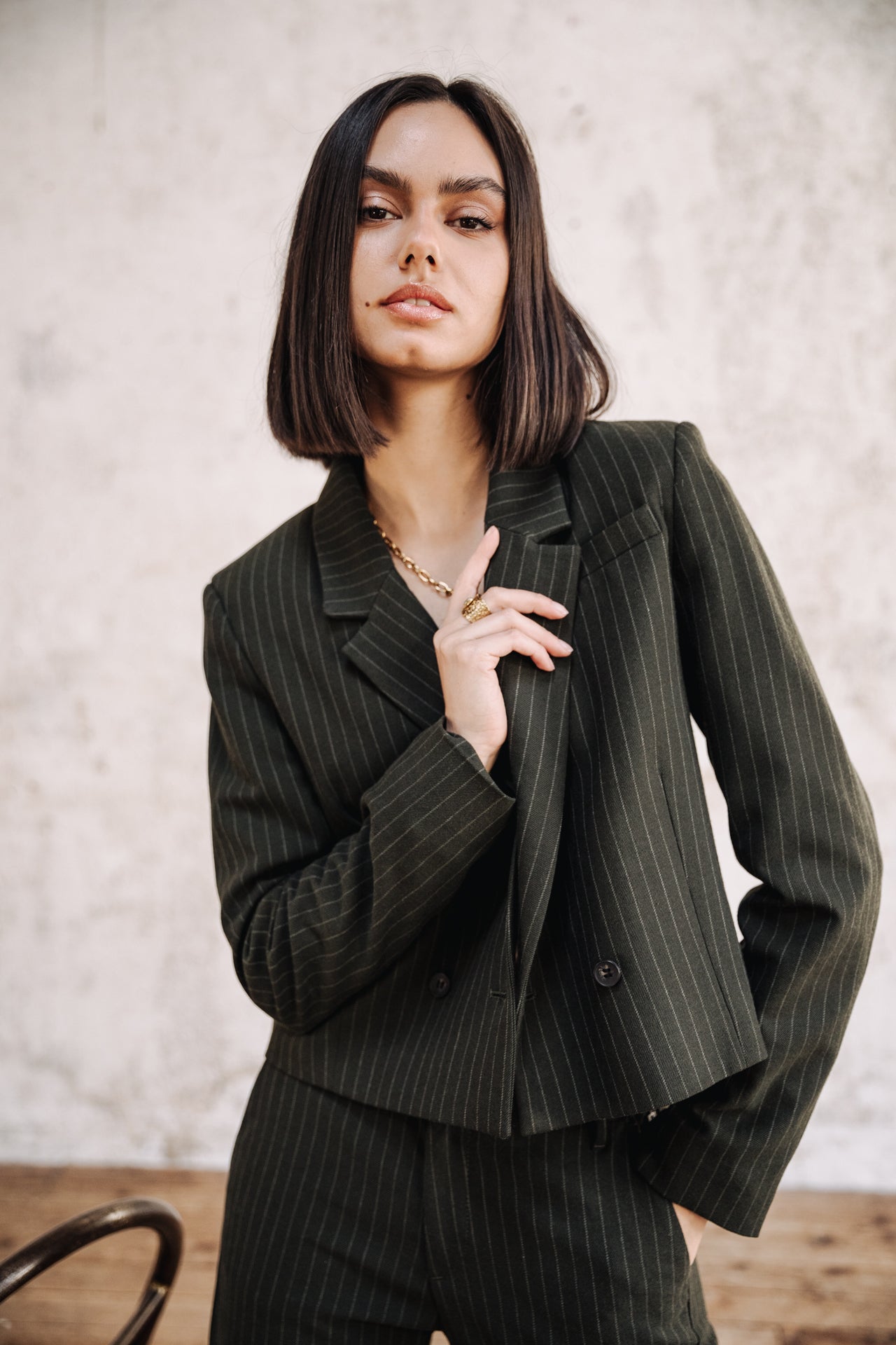 Blazer court Femme Océane Buren Khaki forest night | Freeman T. Porter