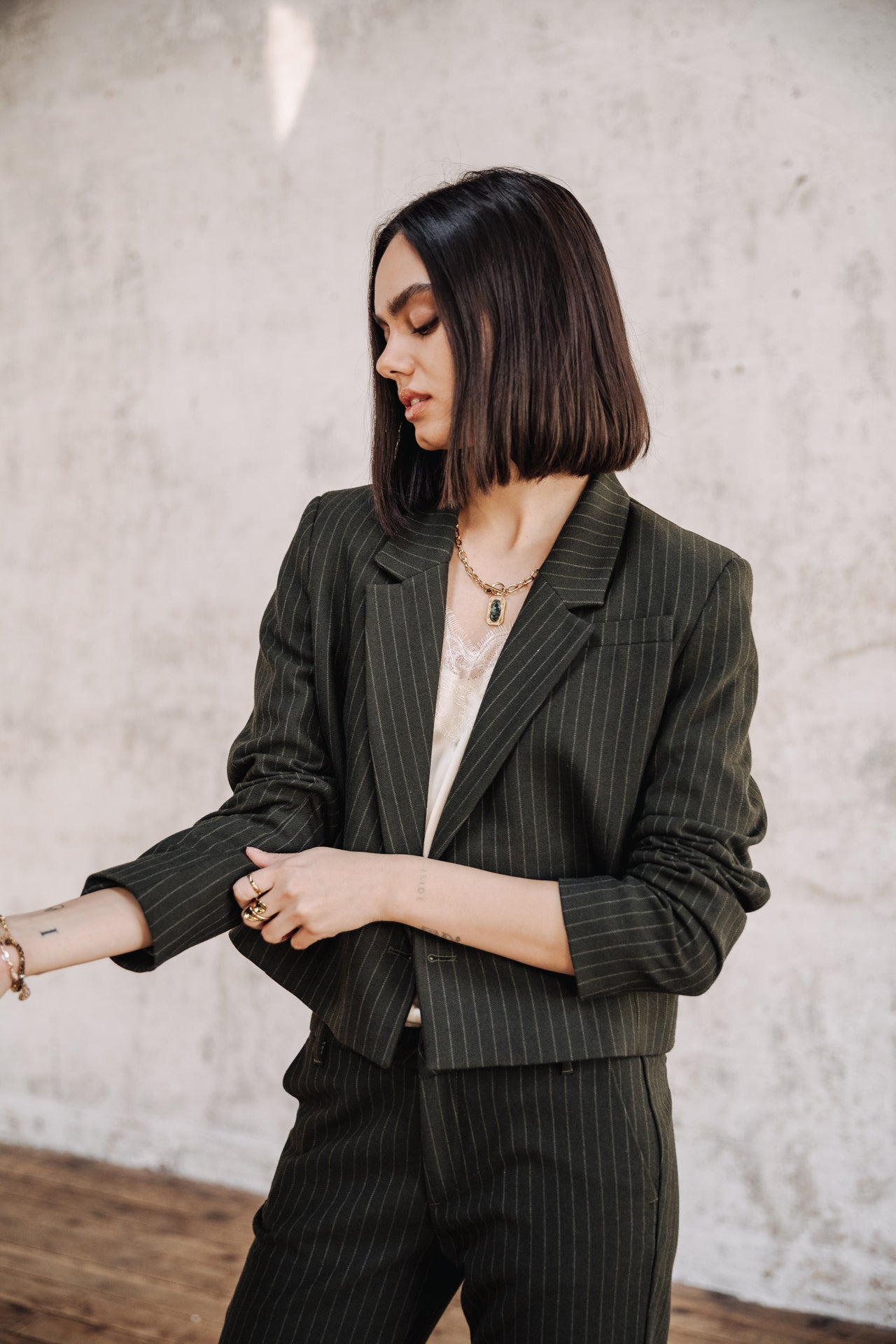 Blazer court Femme Océane Buren Khaki forest night | Freeman T. Porter