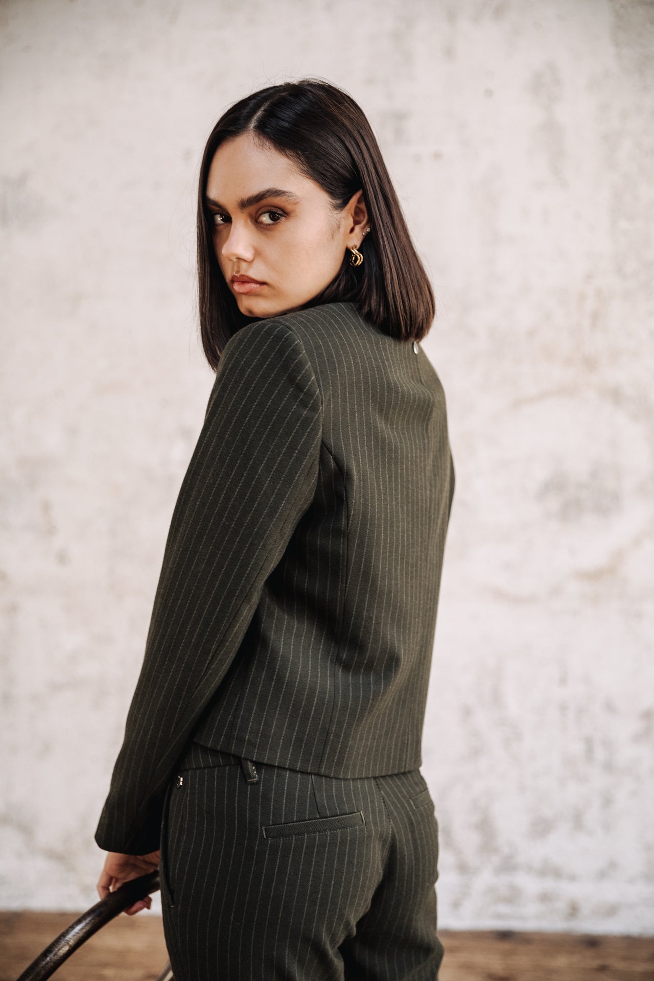 Blazer court Femme Océane Buren Khaki forest night | Freeman T. Porter