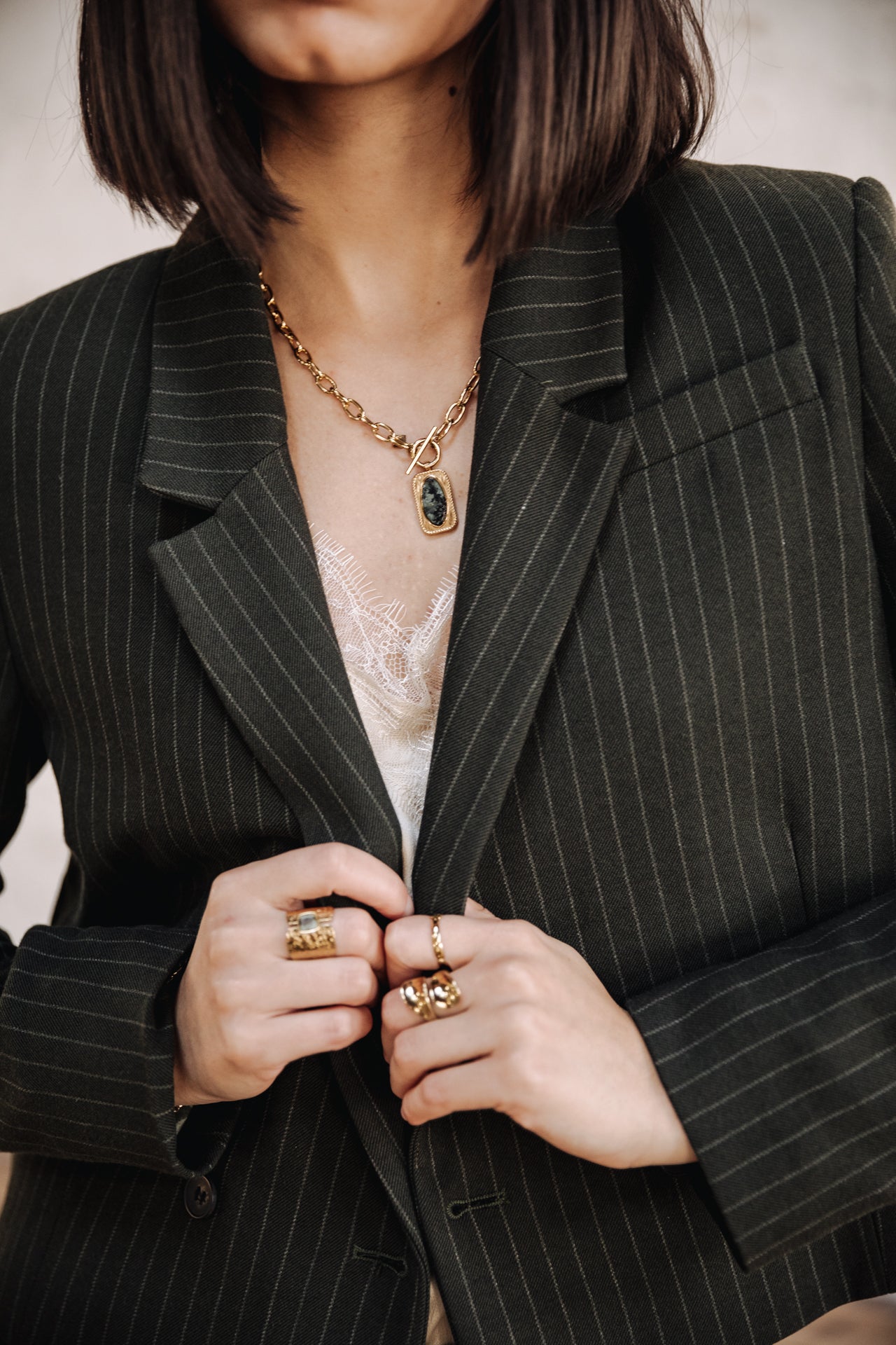 Blazer court Femme Océane Buren Khaki forest night | Freeman T. Porter