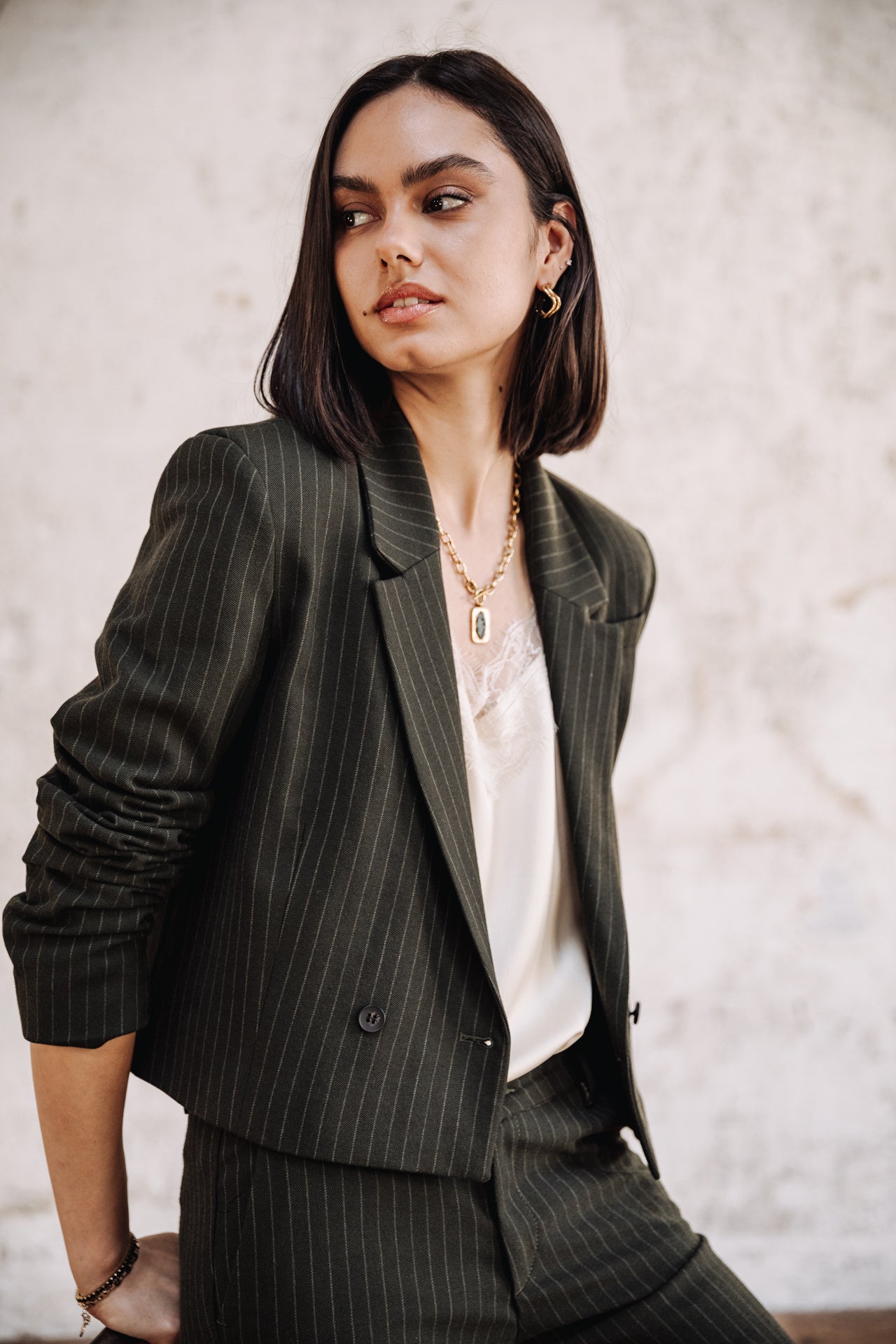 Blazer court Femme Océane Buren Khaki forest night | Freeman T. Porter
