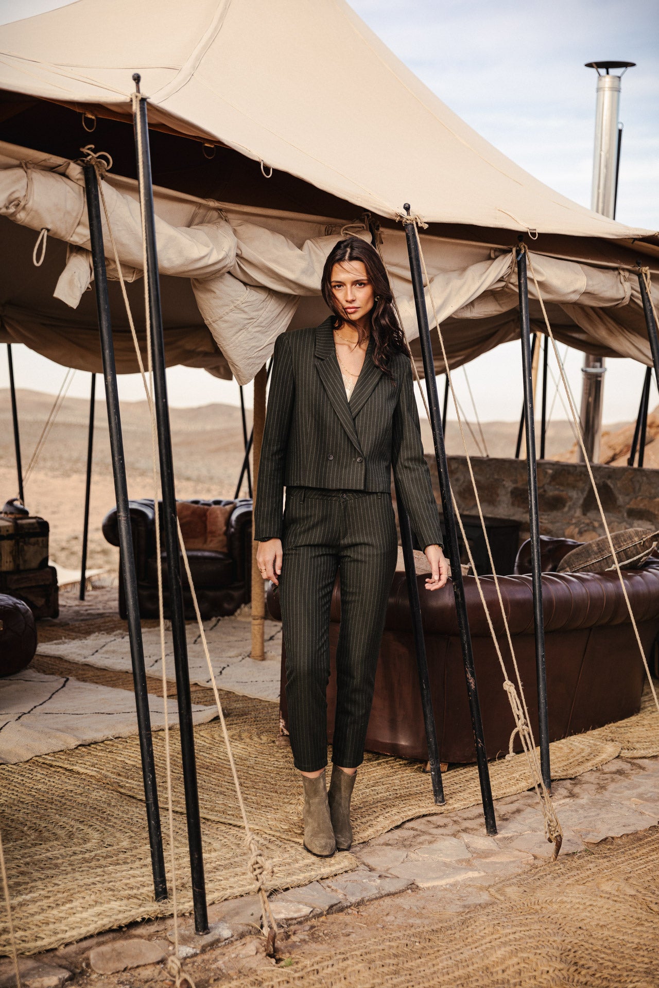 Blazer court Femme Océane Buren Khaki forest night | Freeman T. Porter