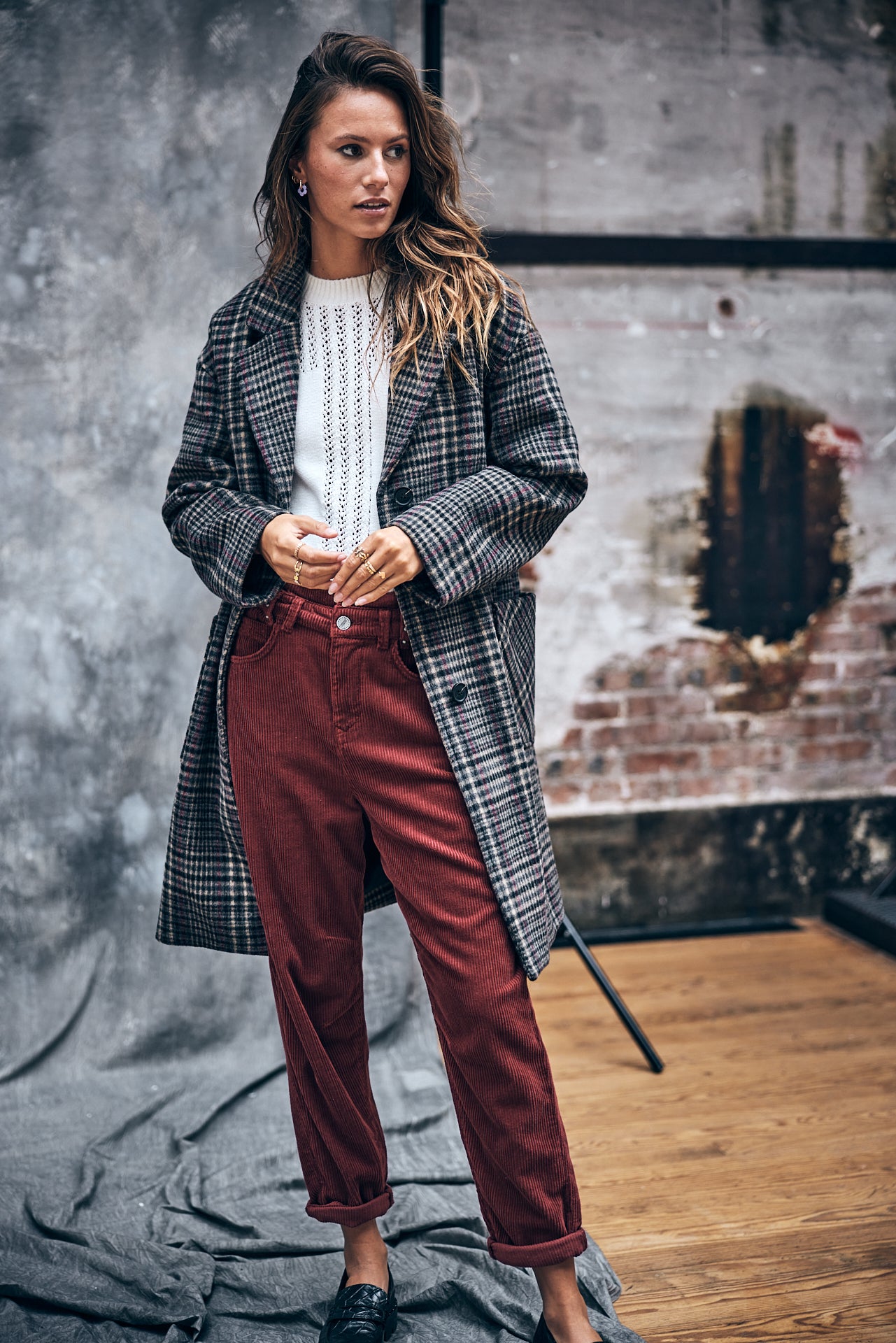 Manteau en drap de laine Woman Mabella Check original | Freeman T. Porter