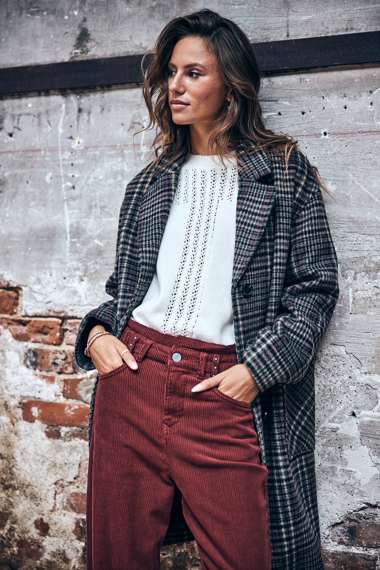 Manteau en drap de laine Woman Mabella Check original | Freeman T. Porter