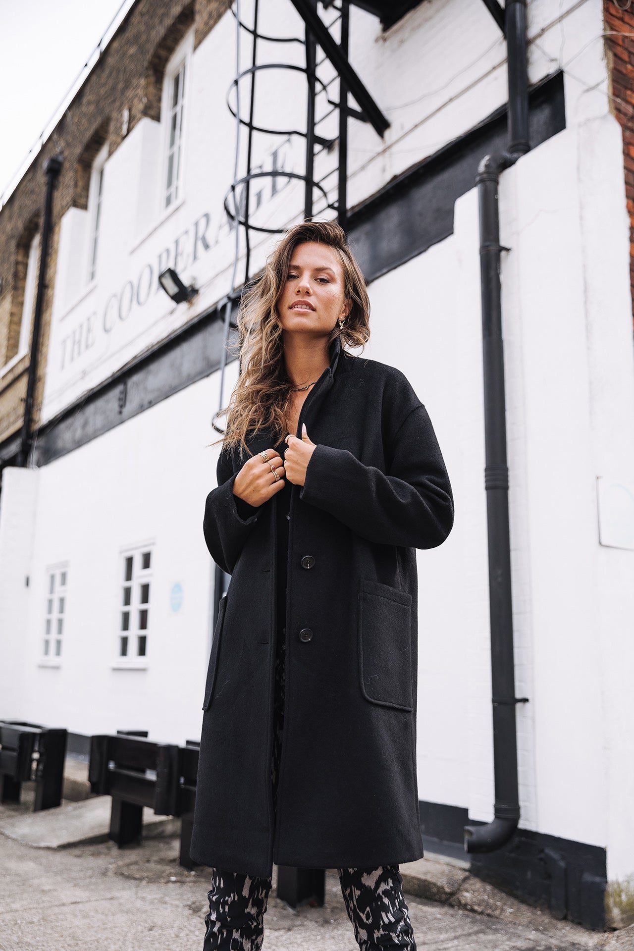 Manteau en drap de laine Femme Mabella Plain Color black | Freeman T. Porter