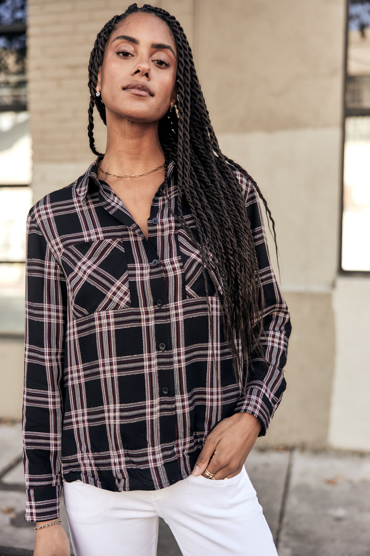 Top manches longues Femme Tickya Plaid black | Freeman T. Porter